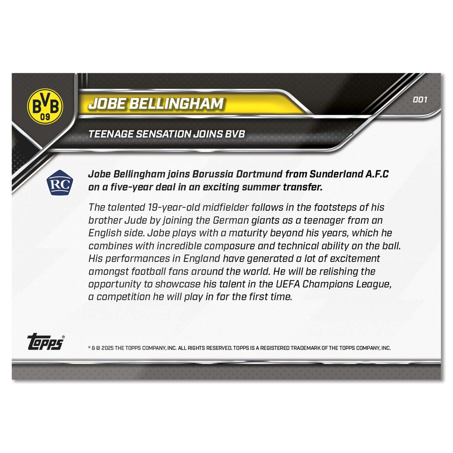 Jobe Bellingham - 2025-26 Borussia Dortmund Topps NOW® - Card 1 - PR: 3313