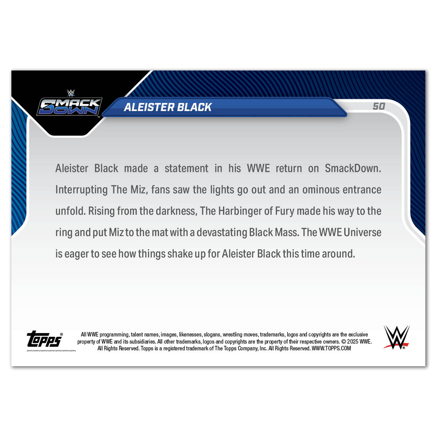 Aleister Black - 2025 WWE Topps NOW® - Card 50 - PR: 675