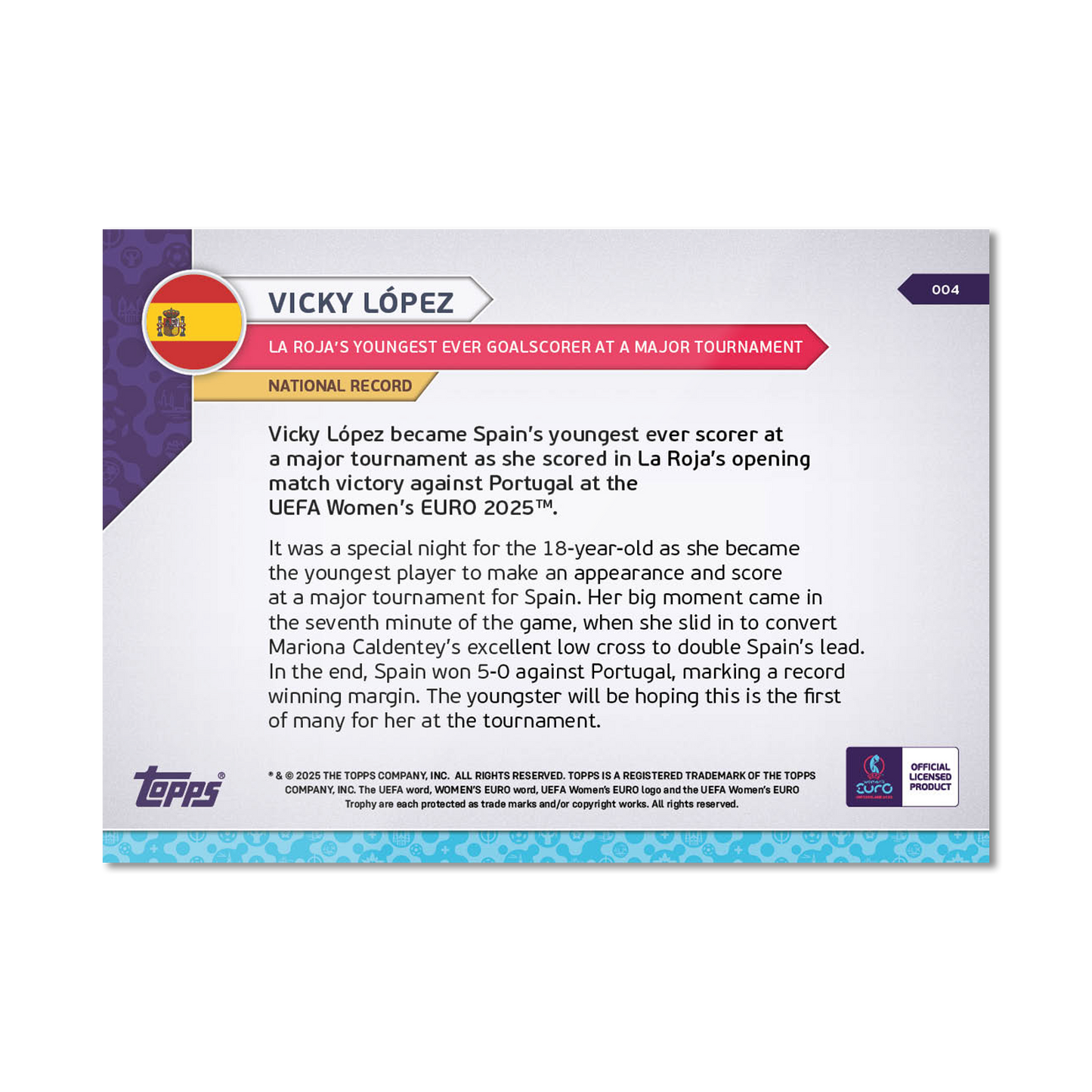 Vicky López - UEFA Women’s EURO 2025™ Topps NOW® - Card 4 - PR: 301