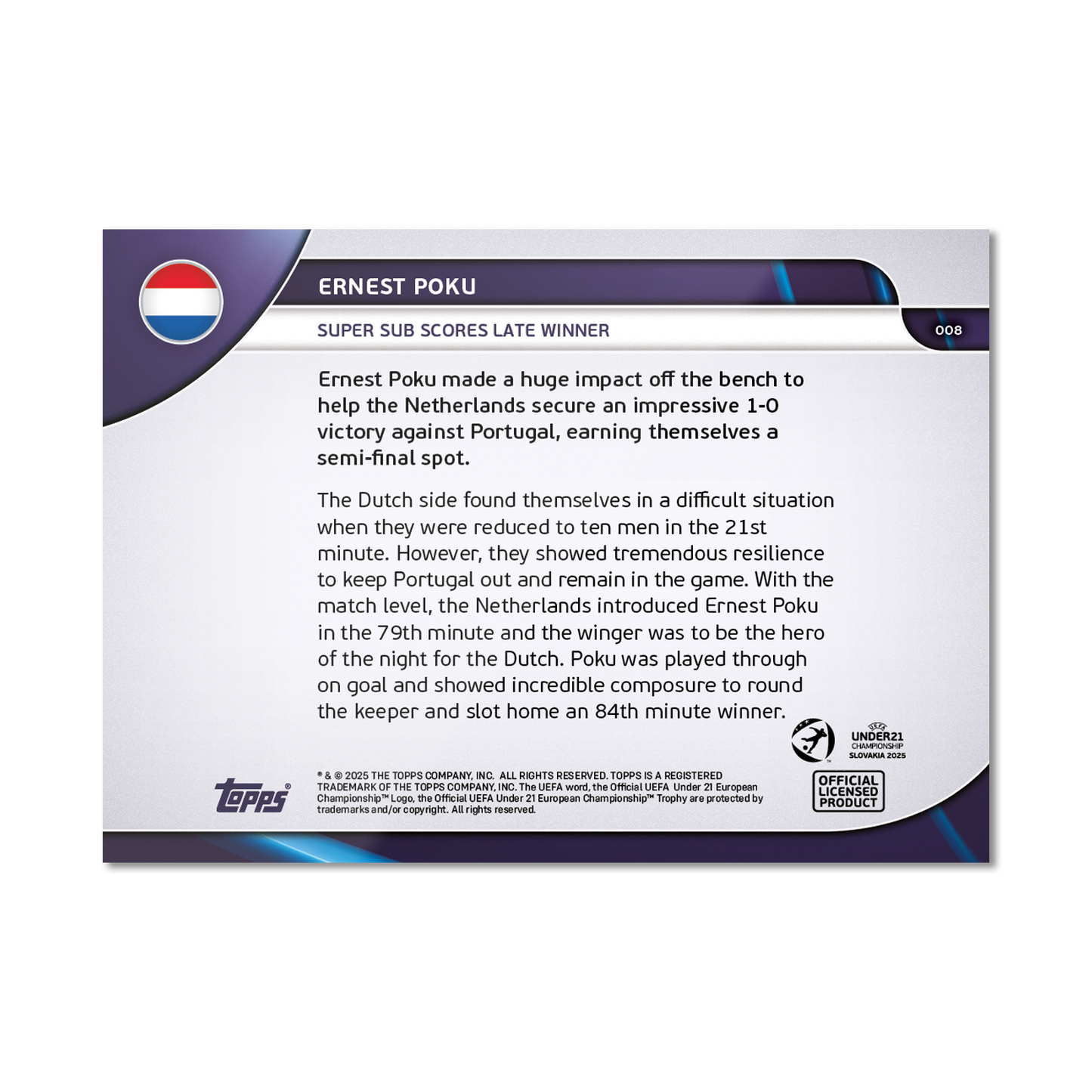 Ernest Poku - 2025 UEFA Euro U-21 Topps NOW® - Card 8 - PR: 86