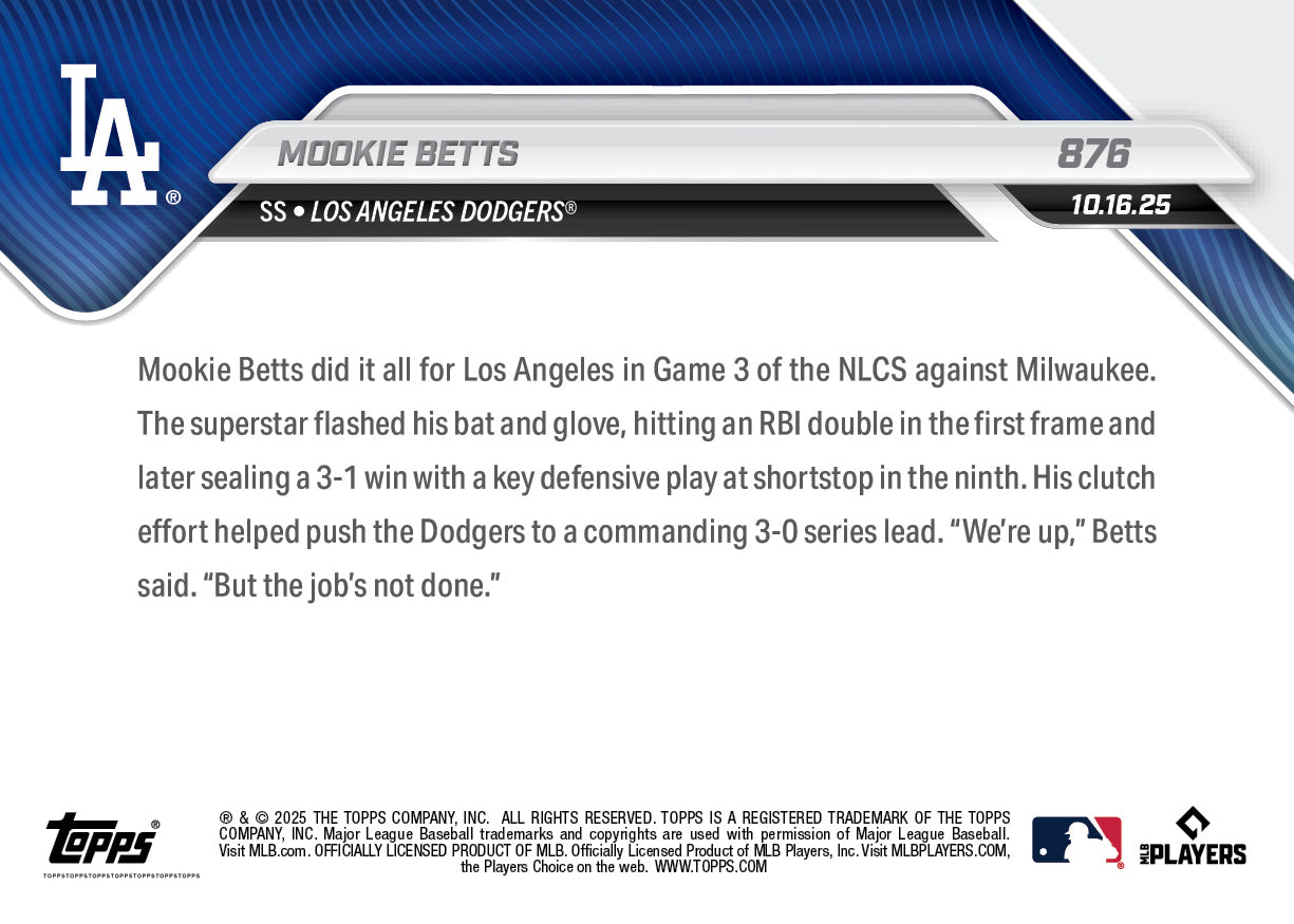 Mookie Betts - 2025 MLB Topps NOW® - Card 876 - PR: 2330