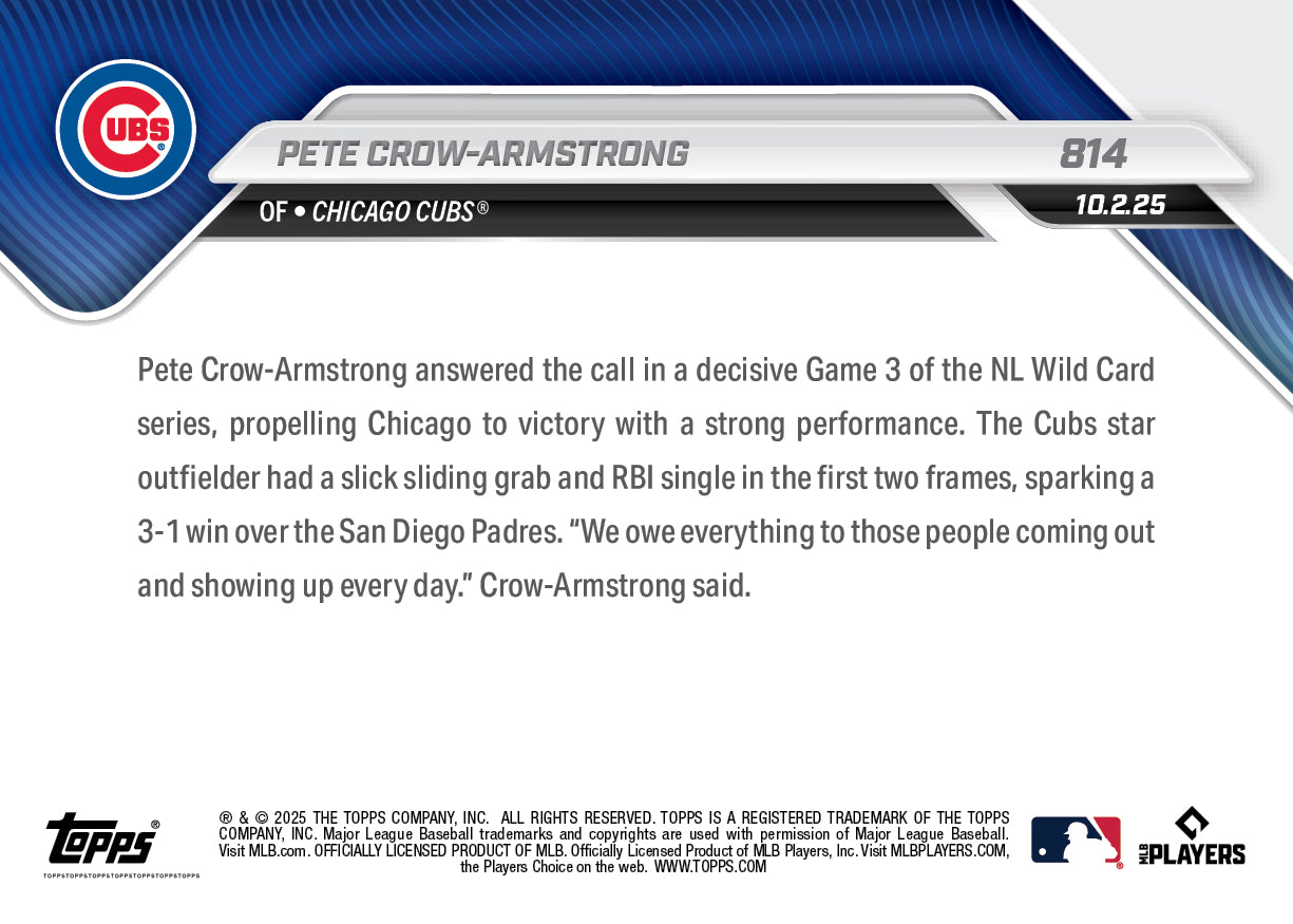 Pete Crow-Armstrong - 2025 MLB Topps NOW® - Card 814 - PR: 1809
