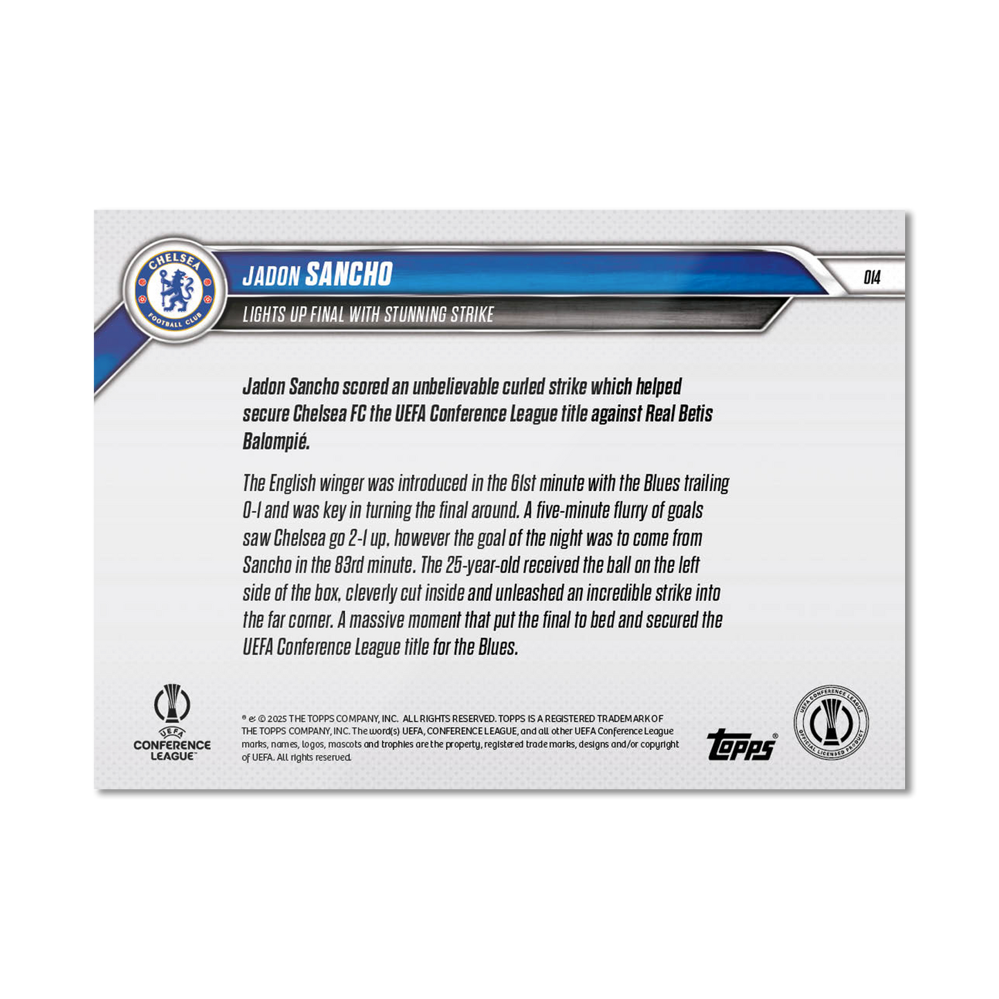 Jadon Sancho - 2024-25 UECL Topps NOW® - Card 14 - PR: 334