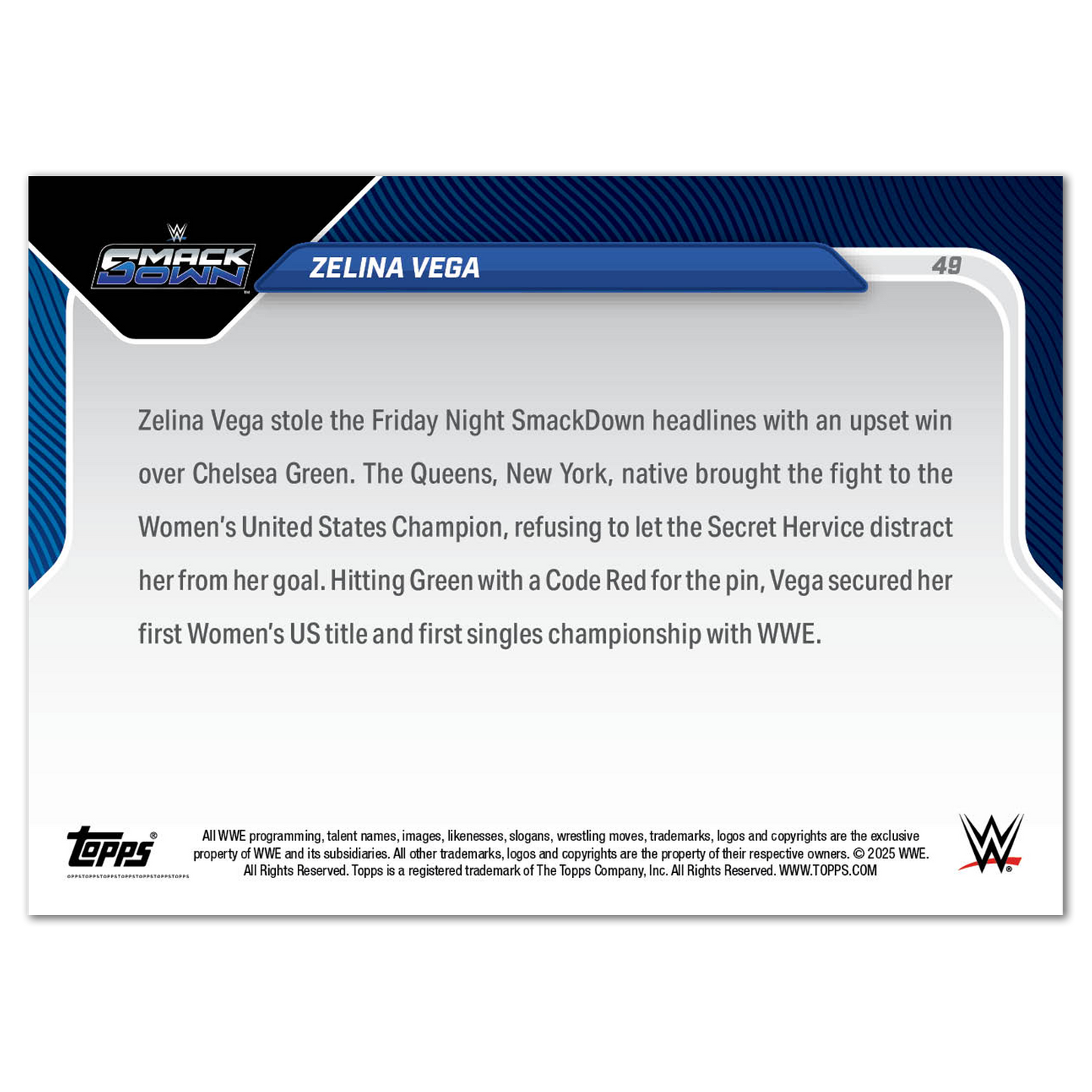 Zelina Vega - 2025 WWE Topps NOW® - Card 49 - PR: 1023