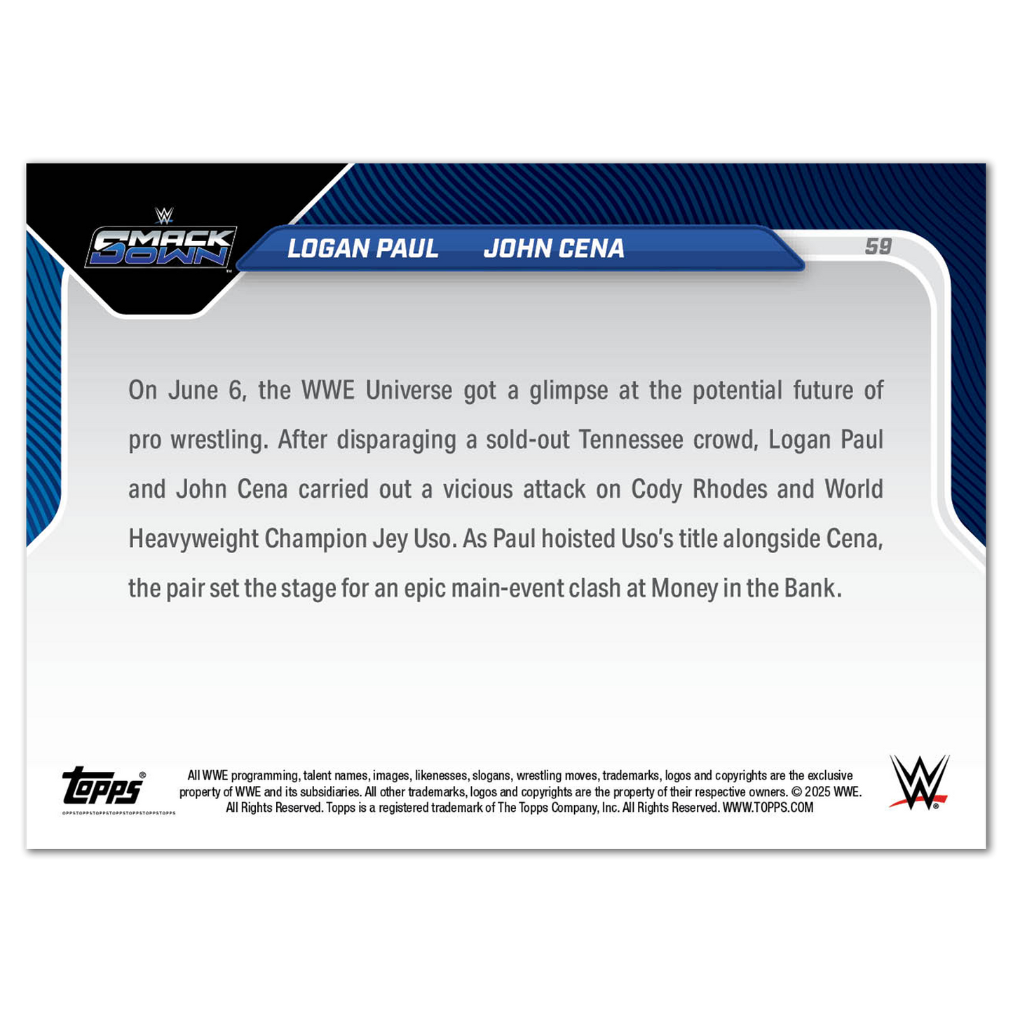 John Cena/Logan Paul - 2025 WWE Topps NOW® - Card 59 - LOOK FOR DUAL AUTO - PR: 6484