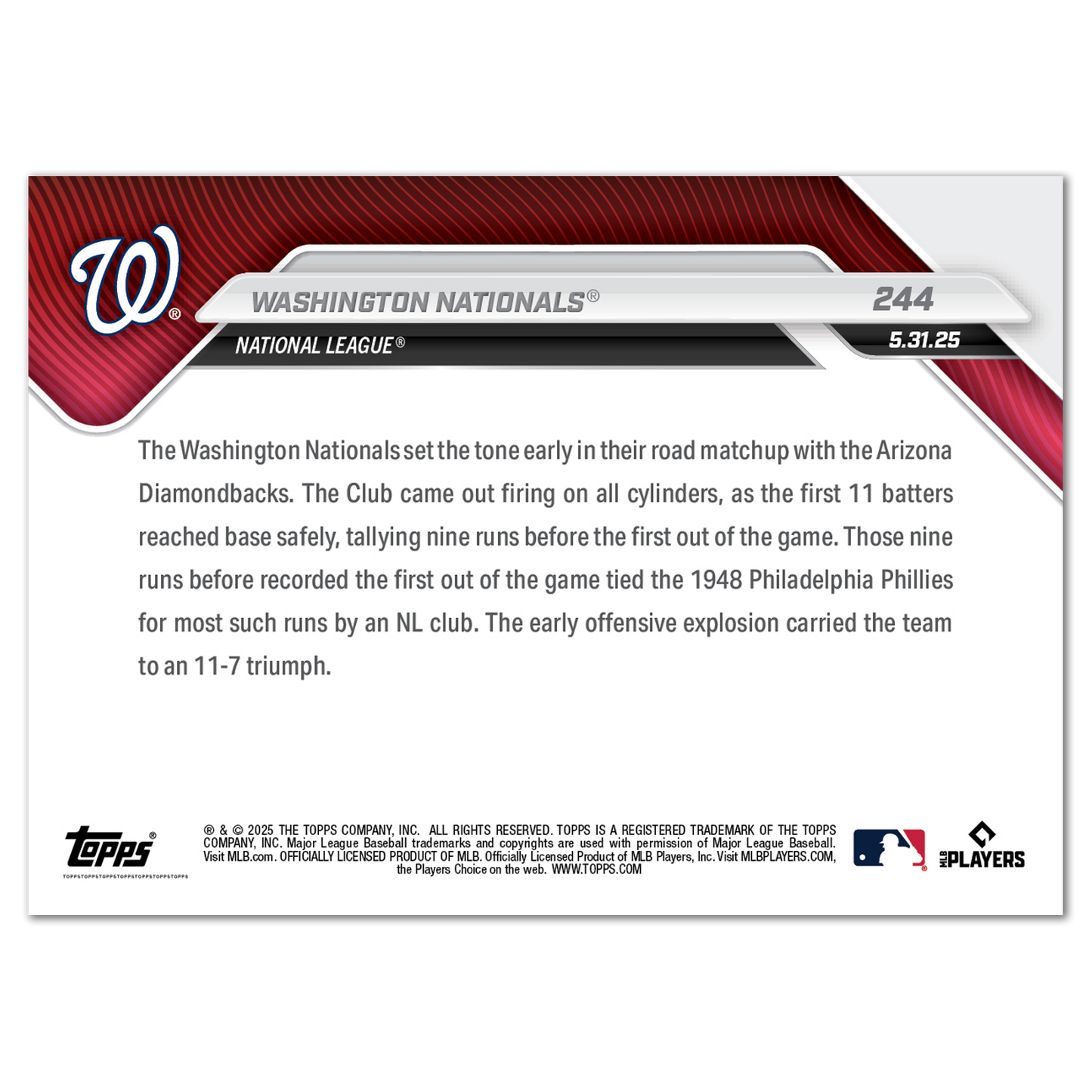 Washington Nationals - 2025 MLB Topps NOW® - Card 244 - PR: 448