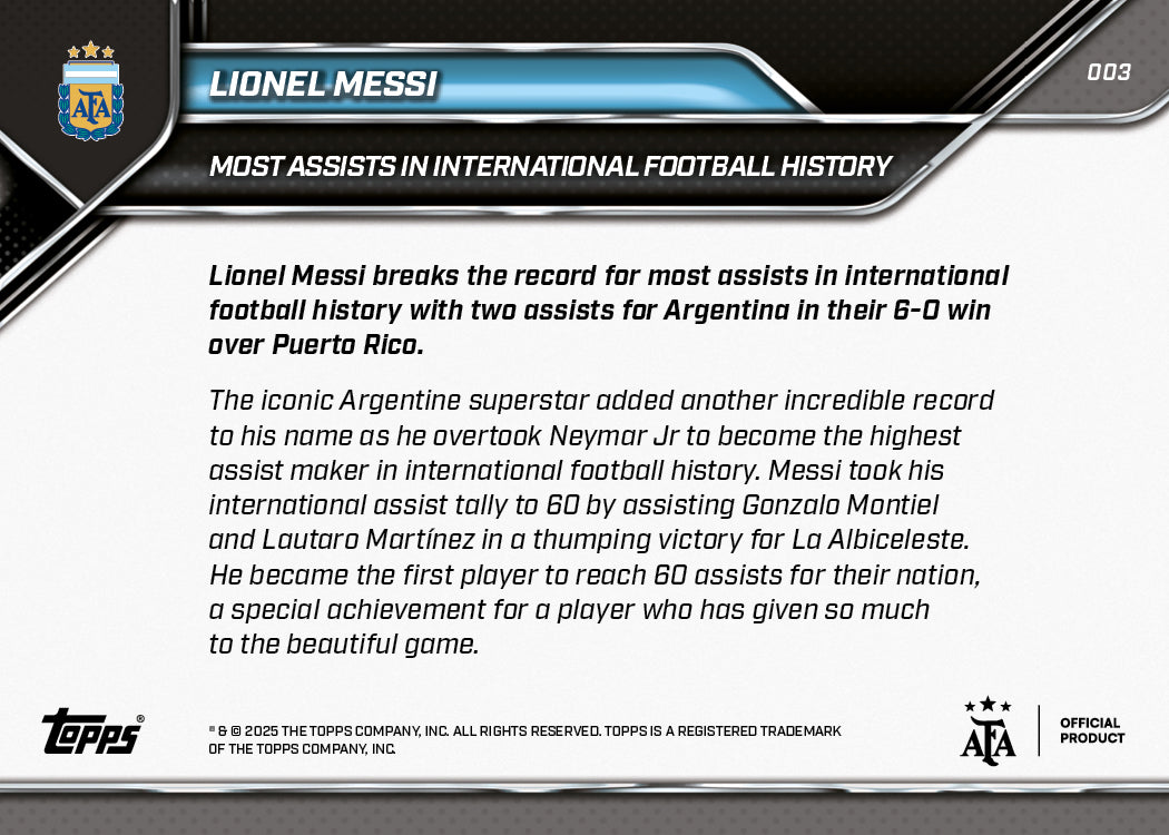 Lionel Messi - 2024-25 Argentina Topps NOW® - Card 3 - PR: 8429