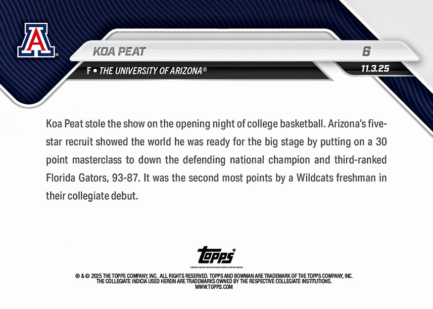 Koa Peat - 2025-26 Bowman U NOW® Basketball - Card 6