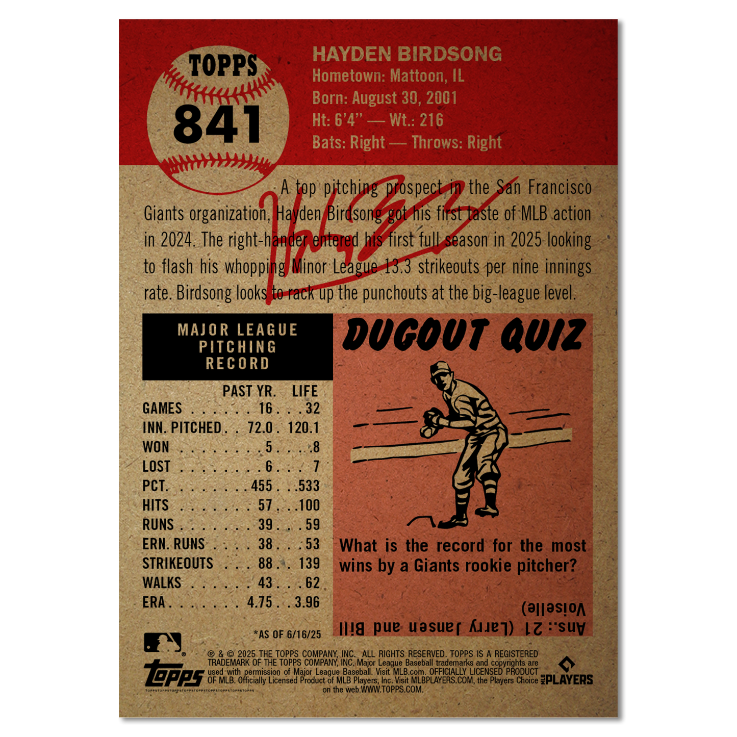 Hayden Birdsong - 2025 MLB® Living Set® - Card 841 - PR: 1284