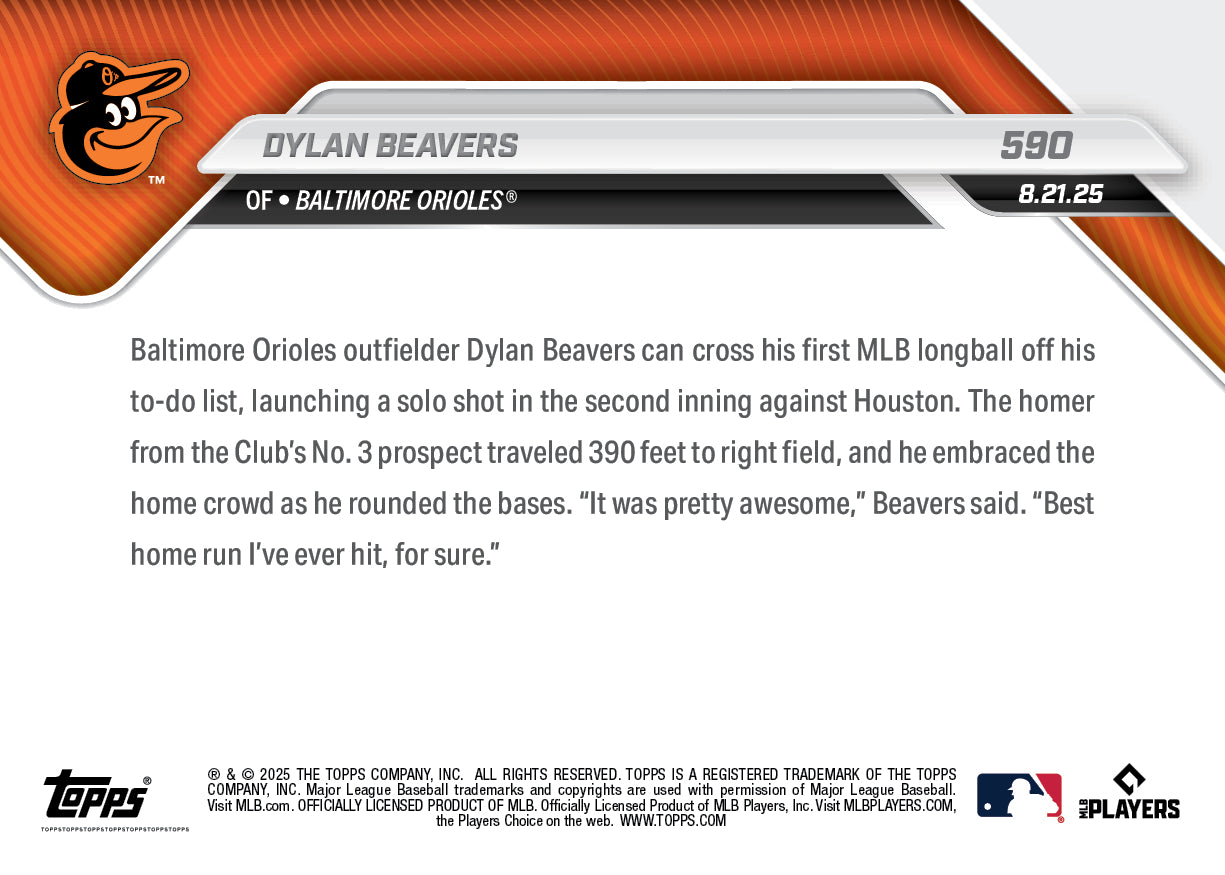 Dylan Beavers - 2025 MLB Topps NOW® - Card 590 - PR: 1713