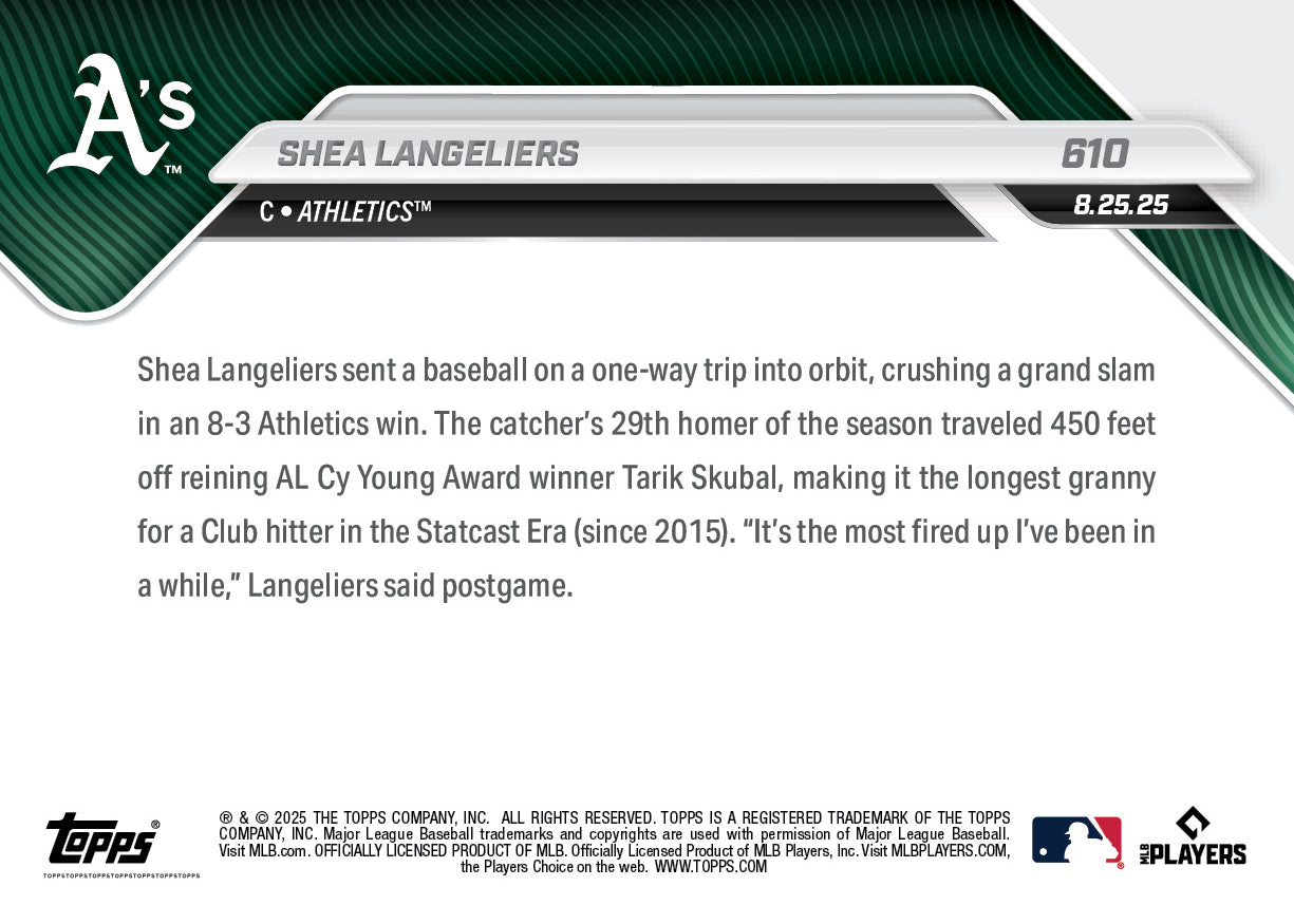 Shea Langeliers - 2025 MLB Topps NOW® - Card 610 - PR: 534