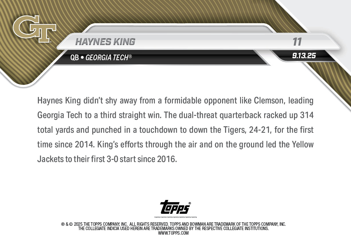 Haynes King - 2025-26 Bowman U NOW® Football - Card 11 - PR: 710