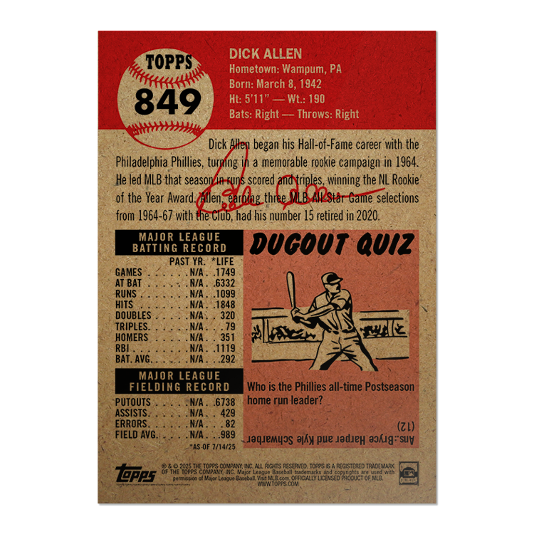 Dick Allen - 2025 MLB Living Set® - Card 849 - PR: 1646