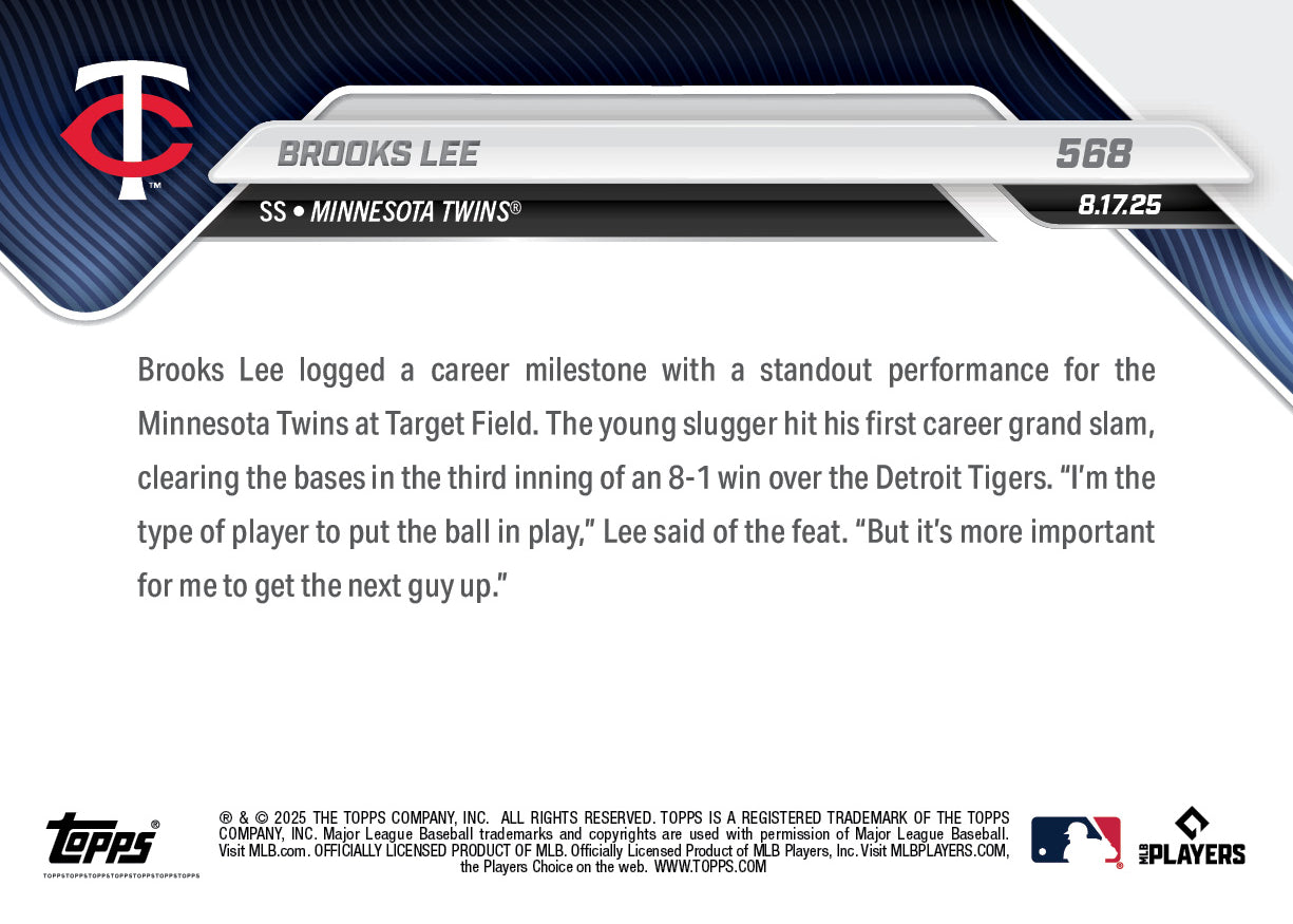 Brooks Lee - 2025 MLB Topps NOW® - Card 568 - PR: 871