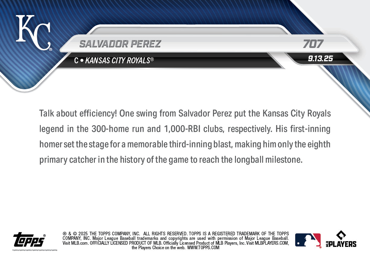 Salvador Perez - 2025 MLB Topps NOW® - Card 707 - PR: 1452