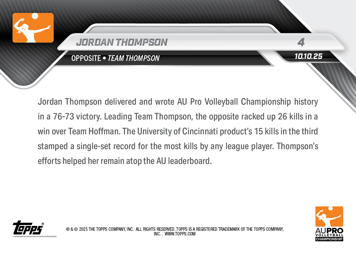 Jordan Thompson - 2025 AU Pro Volleyball Topps NOW® - Card 4 - PR: 197