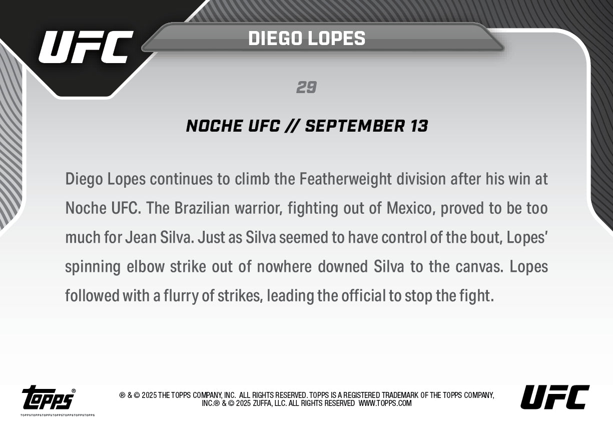 Diego Lopes - 2025 UFC Topps NOW® - Card 29 - LOOK FOR AUTOS - PR: 3146