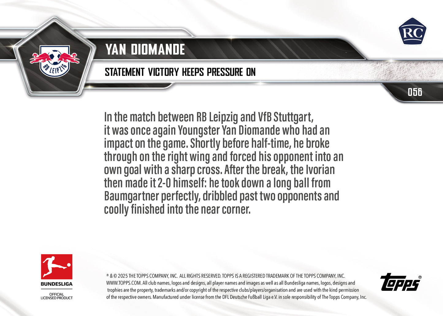 Yan Diomande - 2025-26 Bundesliga Topps NOW® - Card 56
