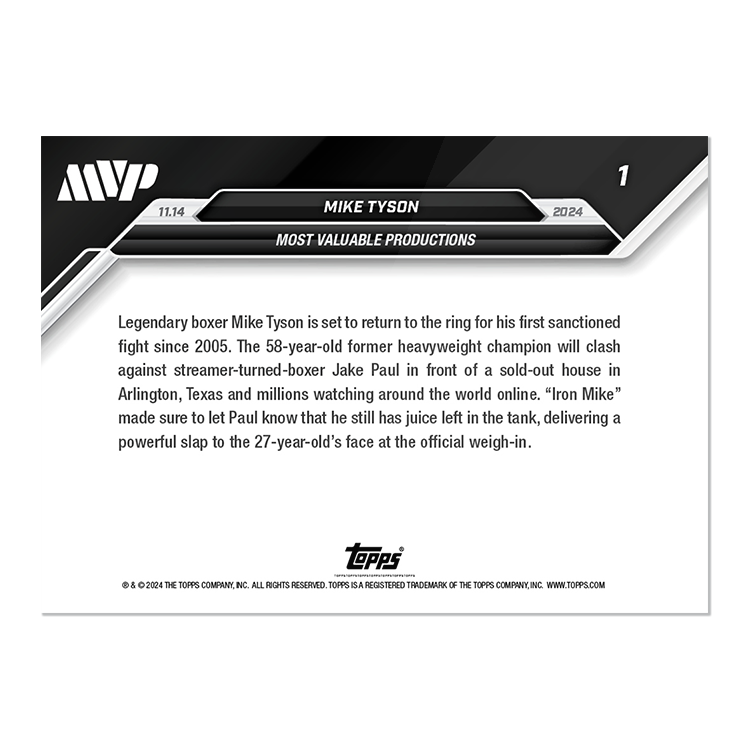 Mike Tyson - 2024 Boxing Topps NOW® Card 1 - PR: 4579