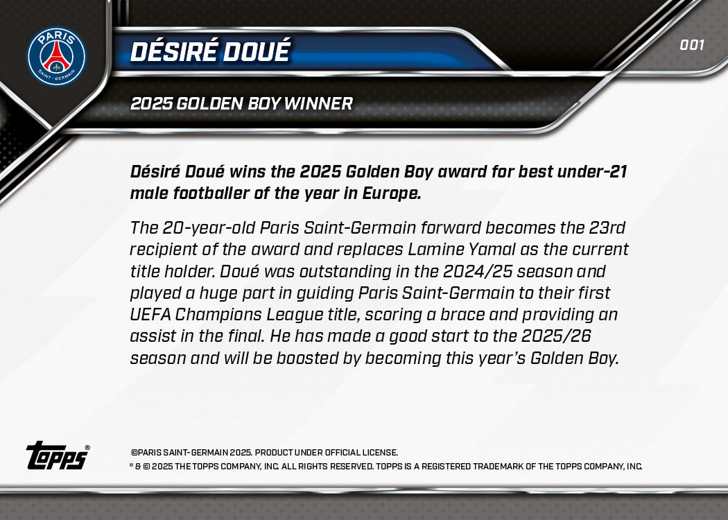Désiré Doué - 2025 Paris Saint-Germain Topps NOW® - Card 1