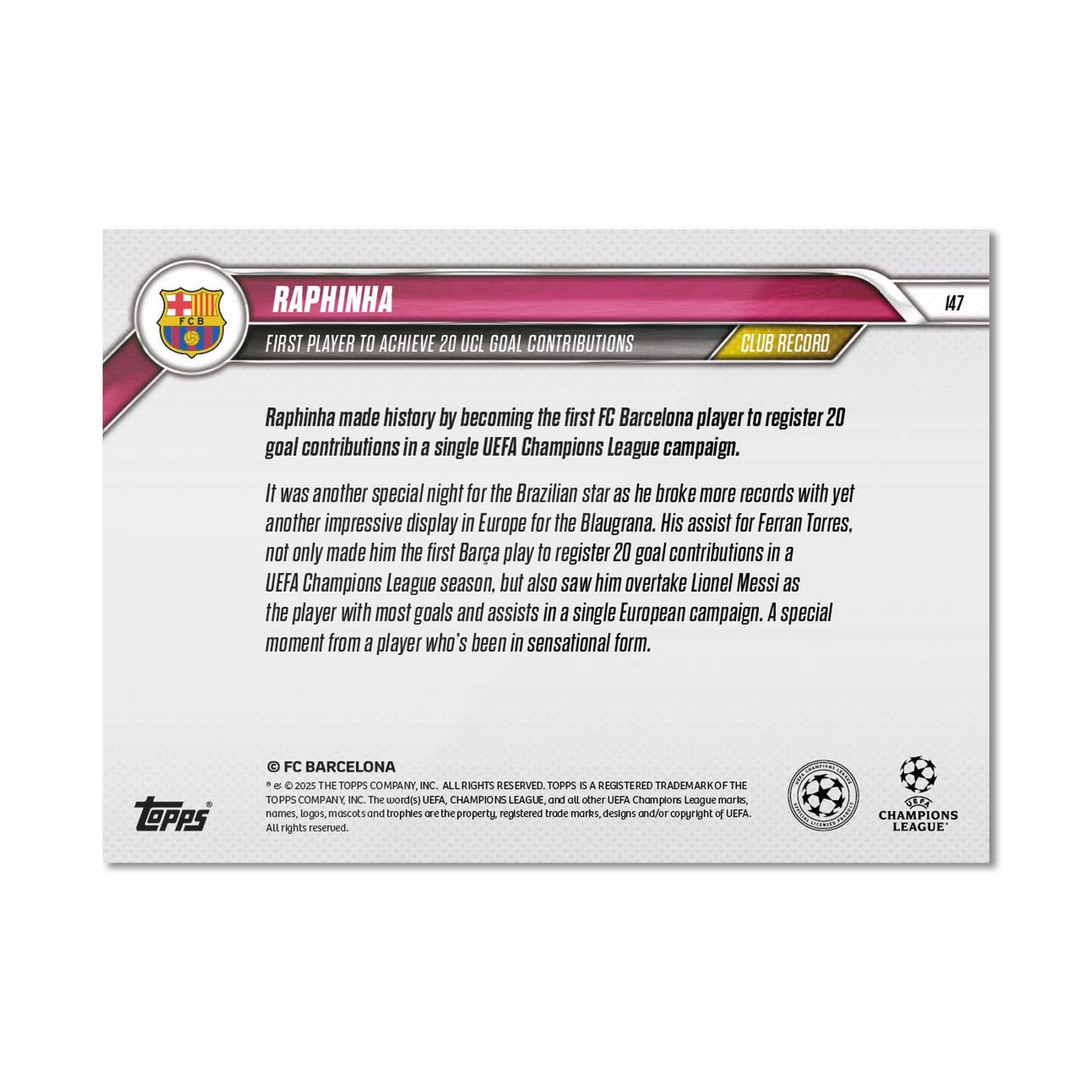 Raphinha - 2024-25 UCL Topps NOW® - Card 147 - PR: 856