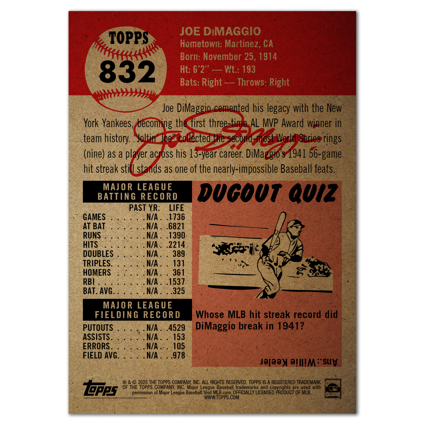 Joe DiMaggio - MLB Living Set® - Card 832 - PR: 4426