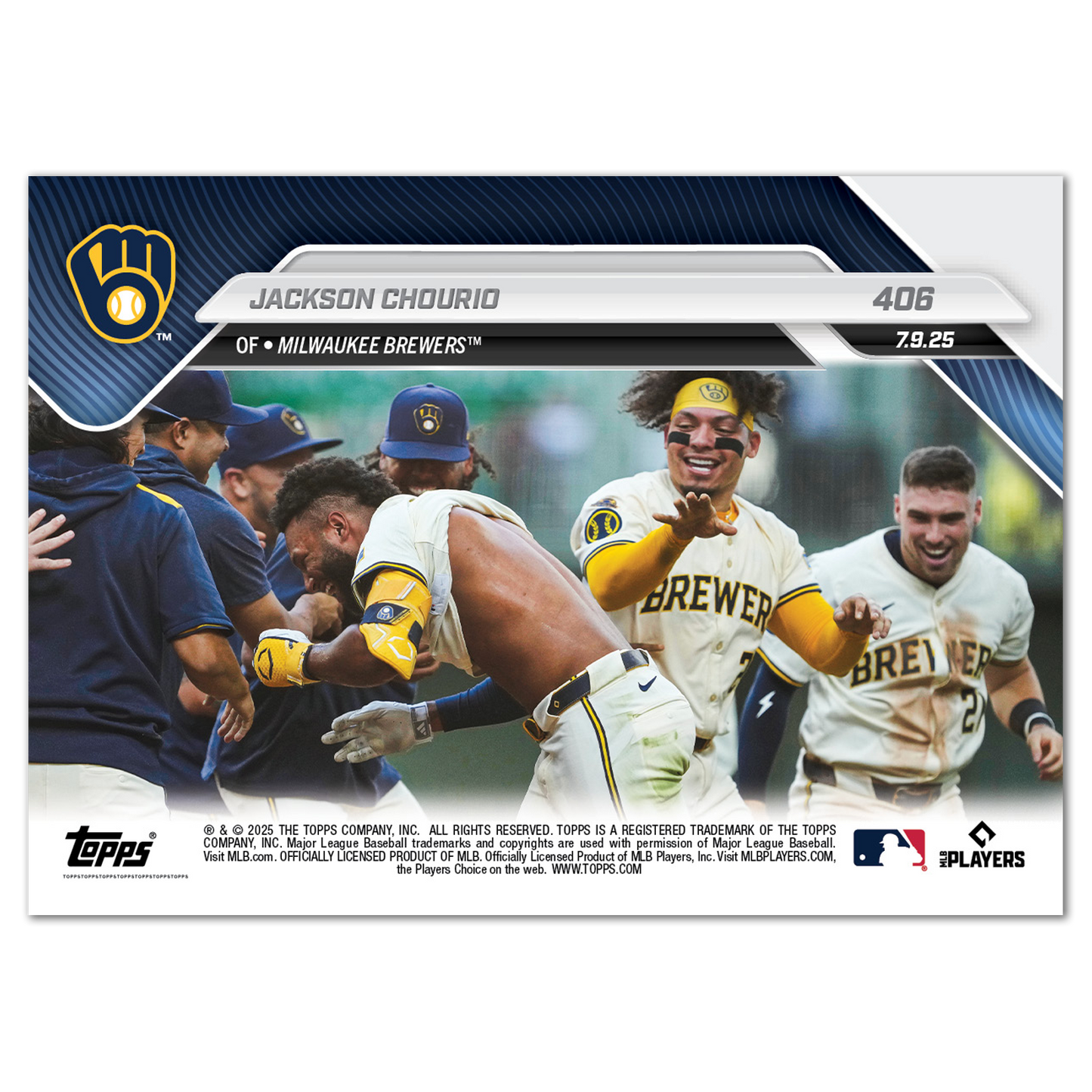 Jackson Chourio - 2025 MLB Topps NOW® - Card 406 - PR: 947