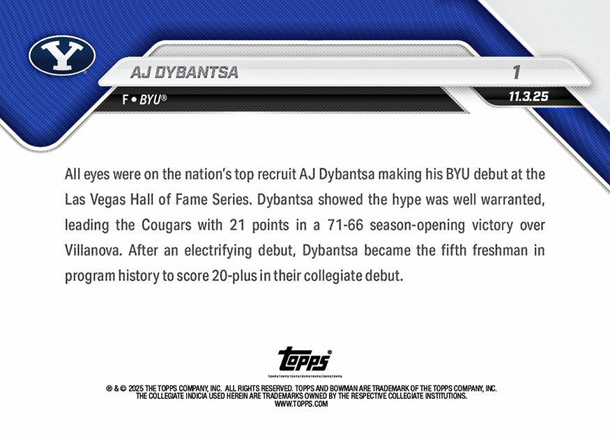AJ Dybantsa - 2025-26 Bowman U NOW® Basketball - Card 1
