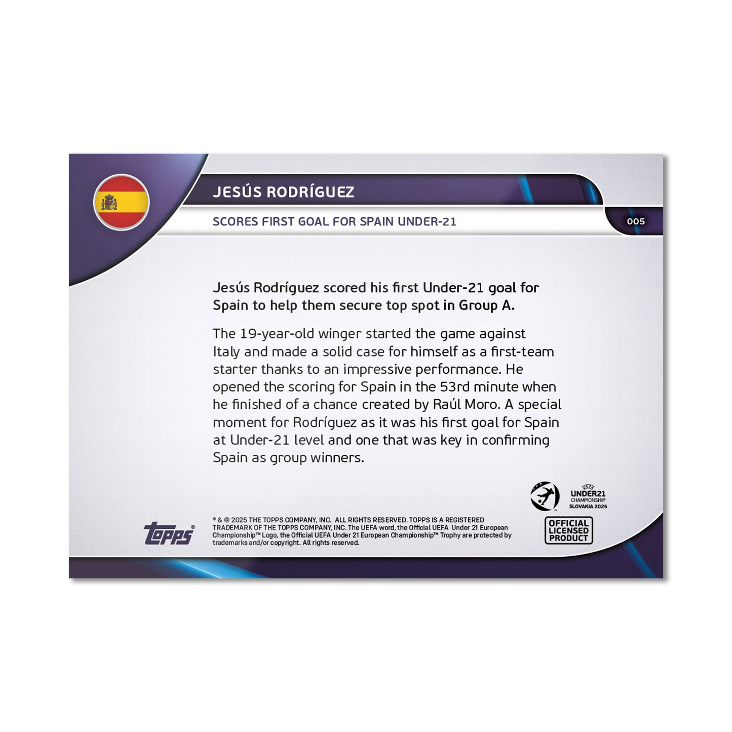 Jesús Rodríguez - 2025 UEFA Euro U-21 Topps NOW® - Card 5 - PR: 270