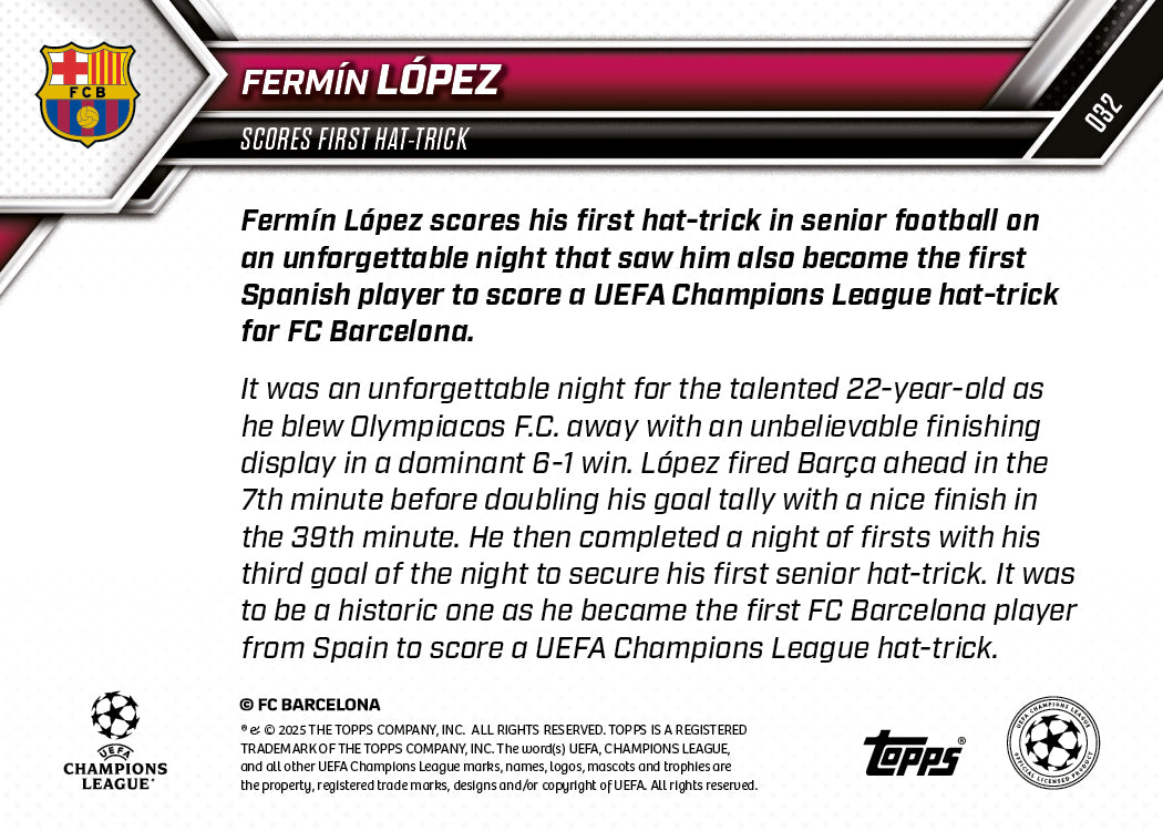 Fermín López - 2025-26 UCL Topps NOW® - Card 32 - PR: 951