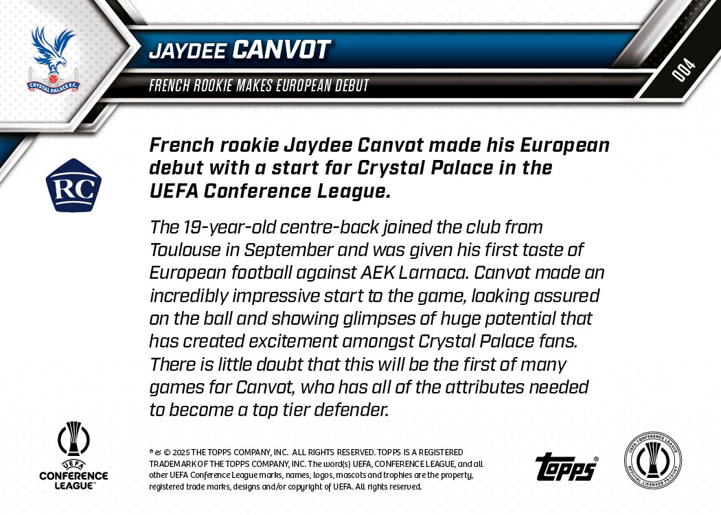 Jaydee Canvot - 2025-26 UECL Topps NOW® - Card 4