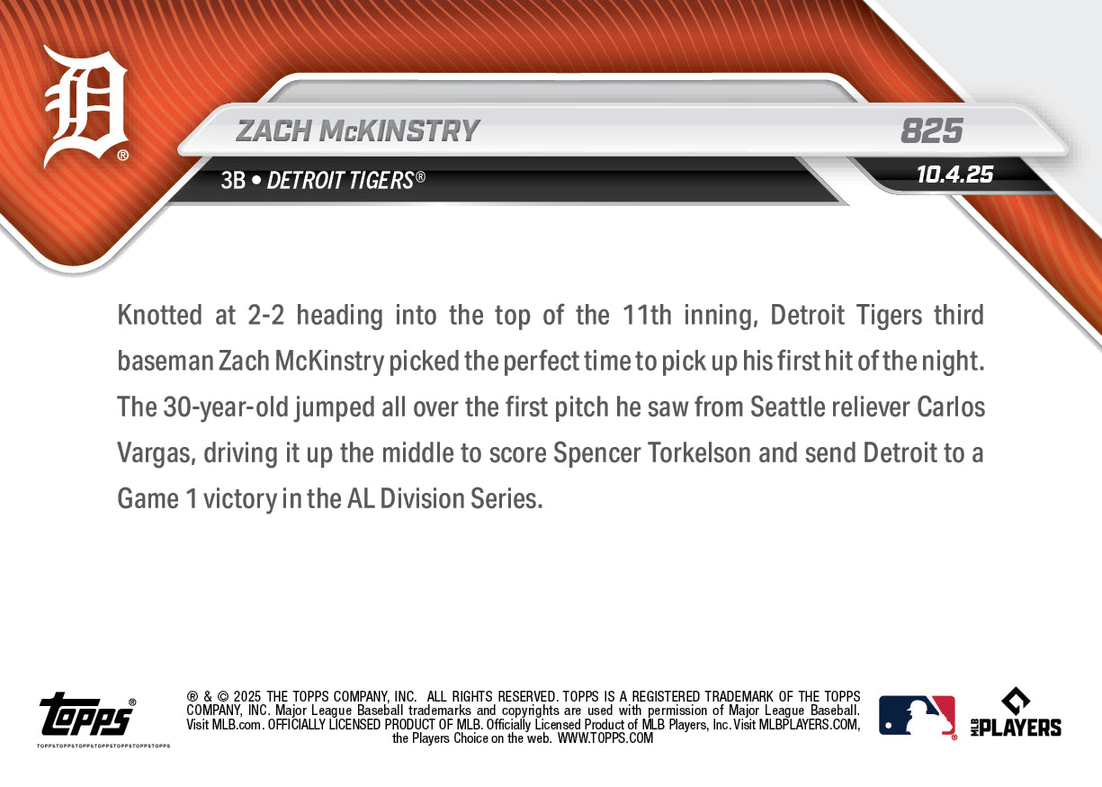 Zach McKinstry - 2025 MLB Topps NOW® - Card 825 - PR: 733