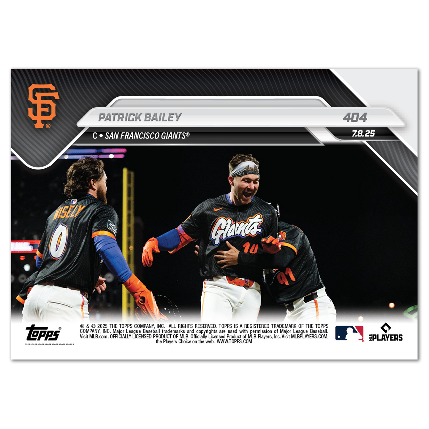 Patrick Bailey - 2025 MLB Topps NOW® - Card 404 - PR: 1080