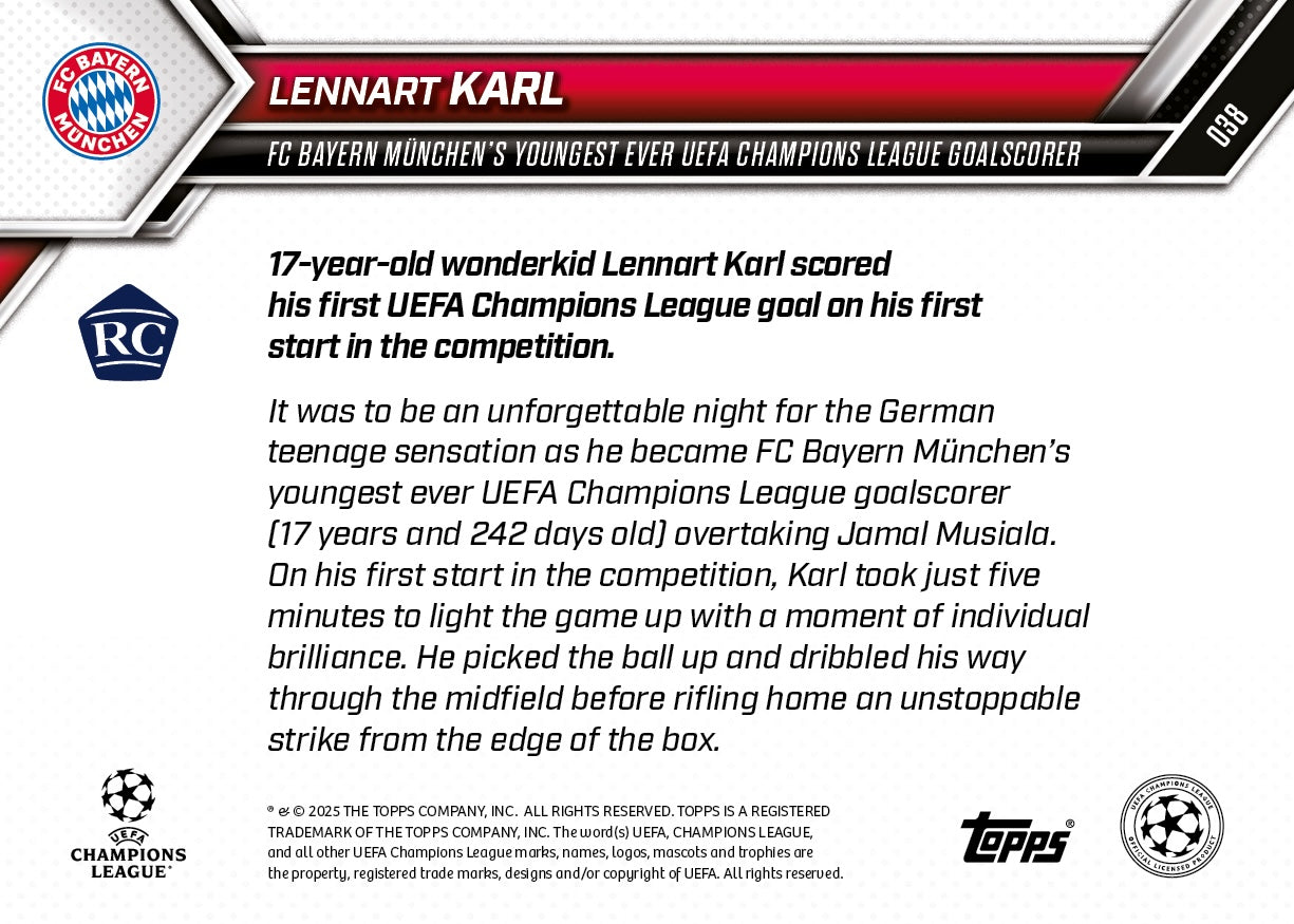 Lennart Karl - 2025-26 UCL Topps NOW® - Card 38 - PR: 5169