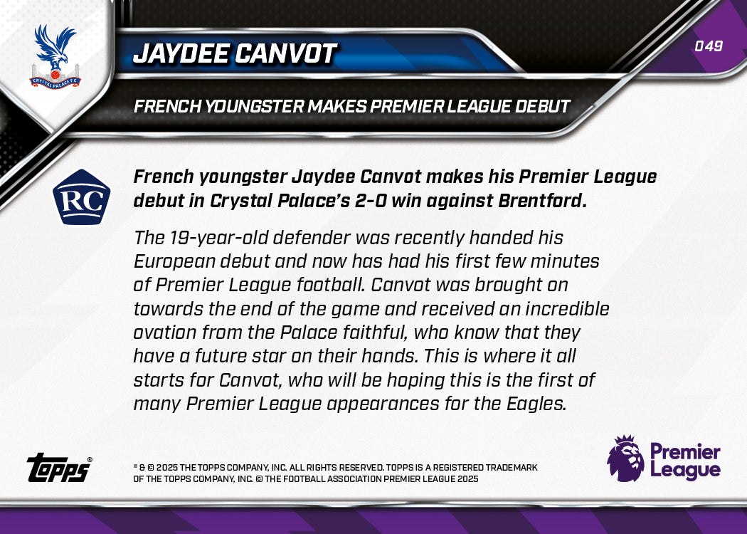 Jaydee Canvot - 2025-26 Premier League Topps NOW® - Card 49