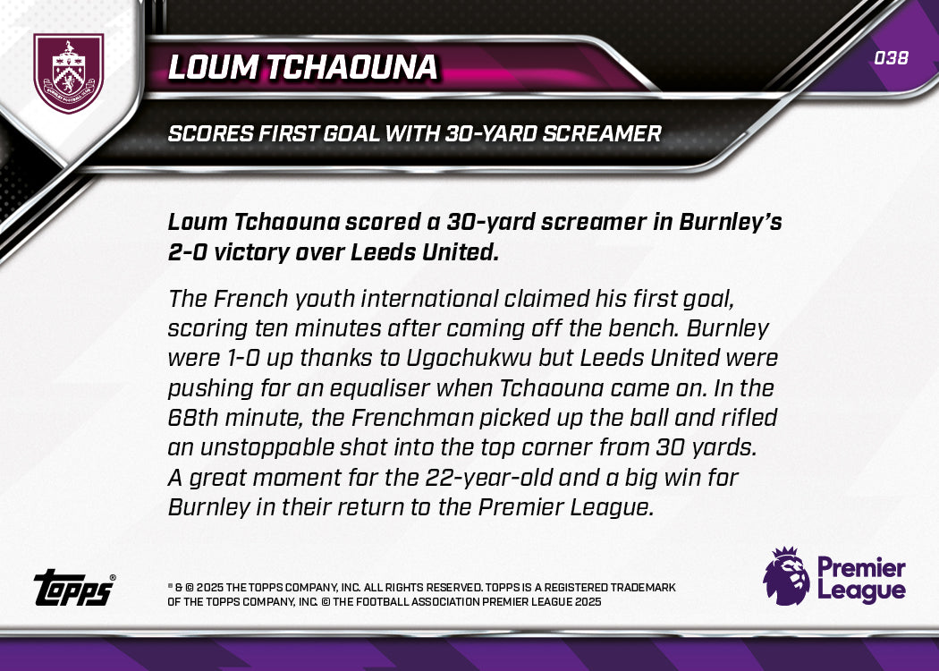 Loum Tchaouna - 2025-26 Premier League Topps NOW® - Card 38 - PR: 214