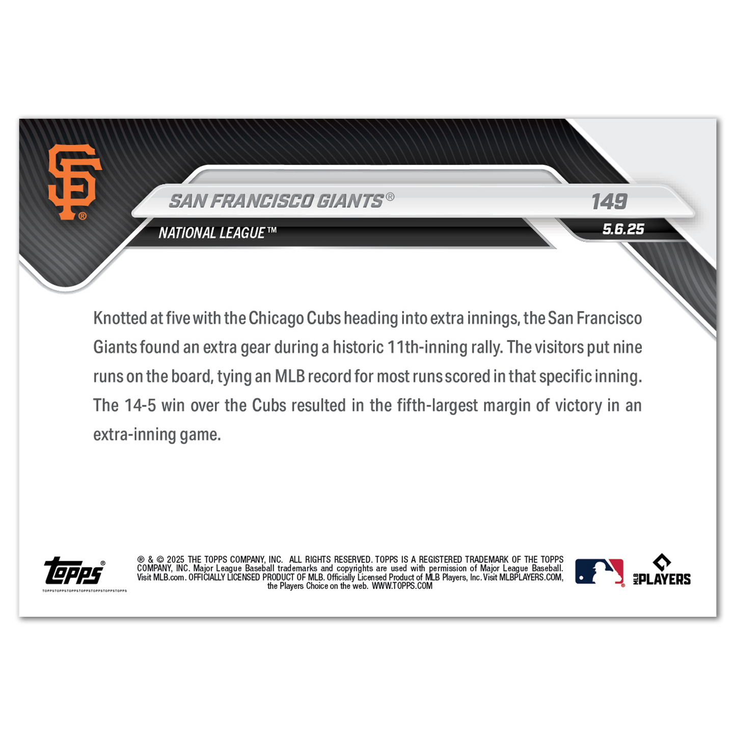 San Francisco Giants - 2025 MLB Topps NOW® - Card 149 - PR: 575