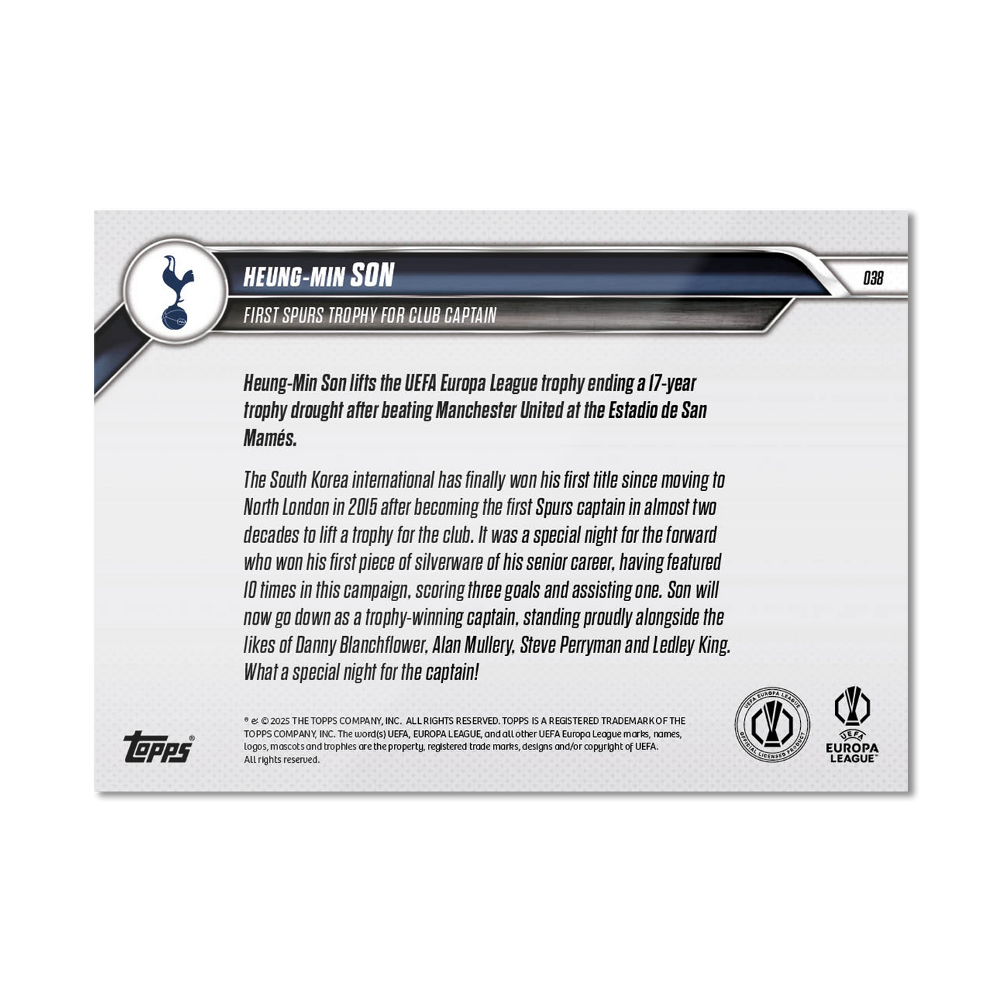 Heung-min Son - 2024-25 UEL Topps NOW® Card 38 - PR: 6371