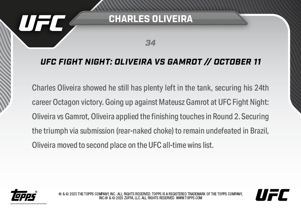Charles Oliveira - 2025 UFC Topps NOW® - Card 34 - PR: 1150
