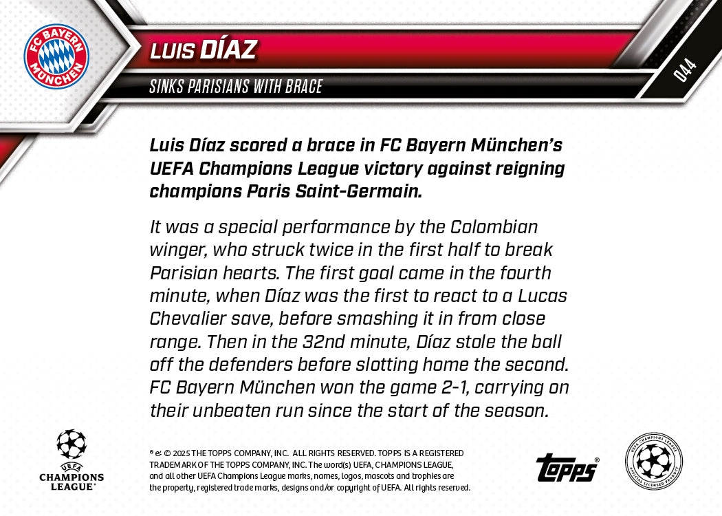 Luis Díaz - 2025-26 UCL Topps NOW® - Card 44