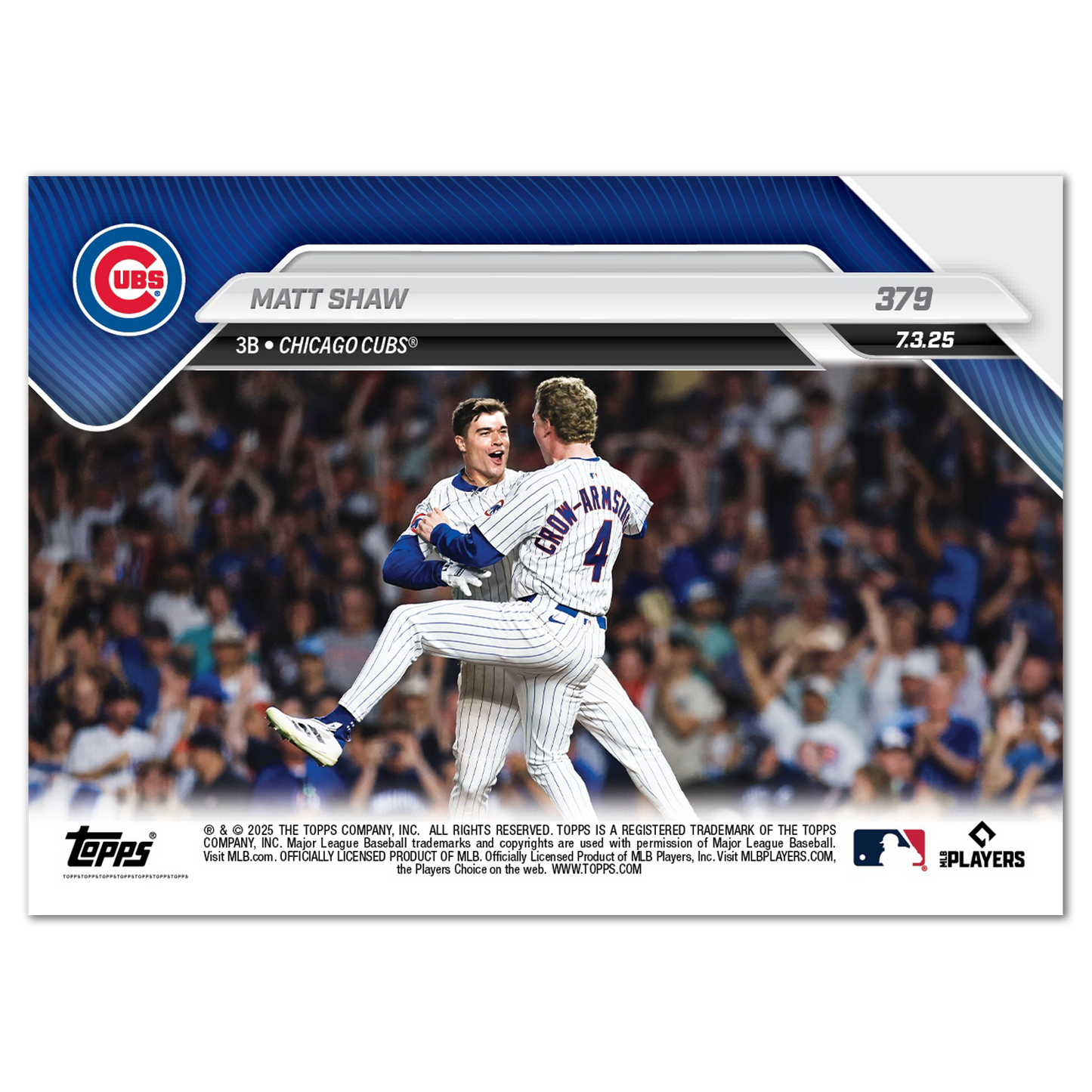 Matt Shaw - 2025 MLB Topps NOW® - Card 379 - PR: 896