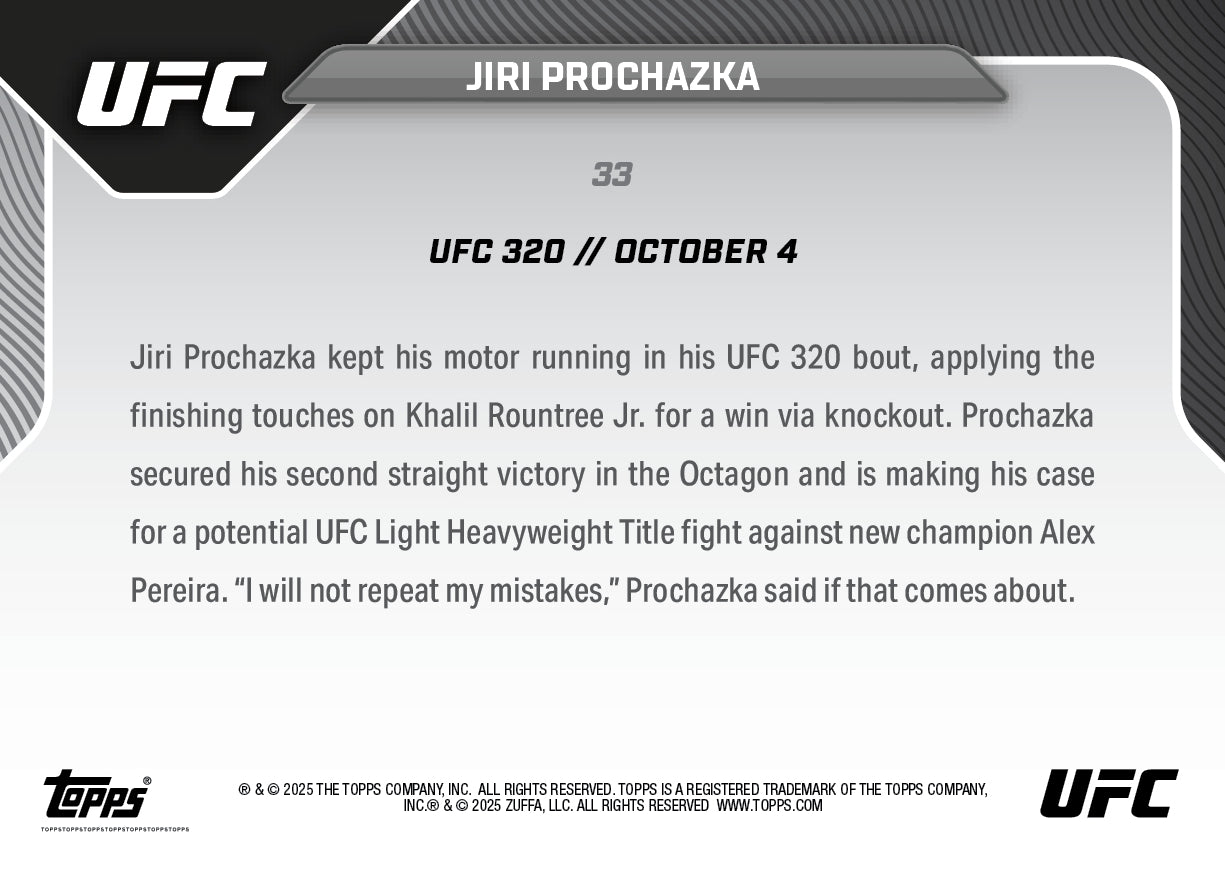 Jiri Prochazka - 2025 UFC Topps NOW® - Card 33 - PR: 1379