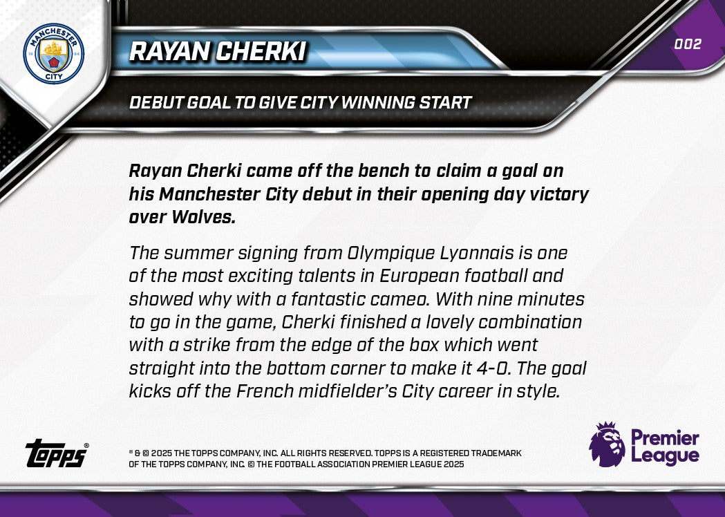 Rayan Cherki - 2025-26 Premier League Topps NOW® - Card 2 - PR: 555