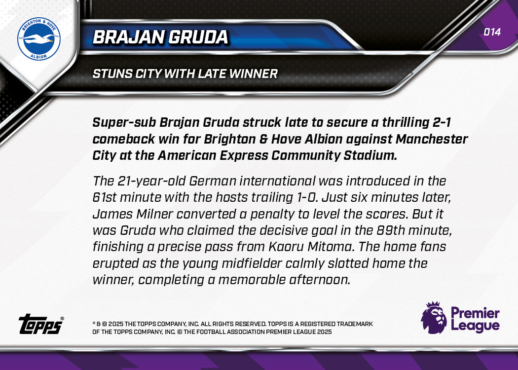 Brajan Gruda - 2025-26 Premier League Topps NOW® - Card 14 - PR: 281