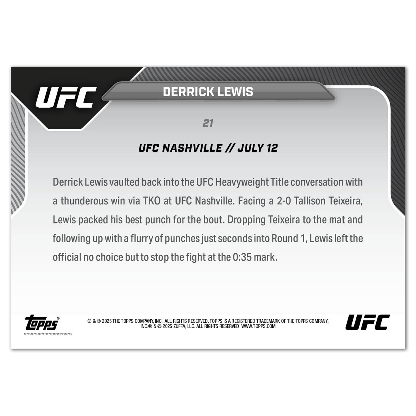 Derrick Lewis - 2025 UFC Topps NOW® - Card 21 - PR: 612