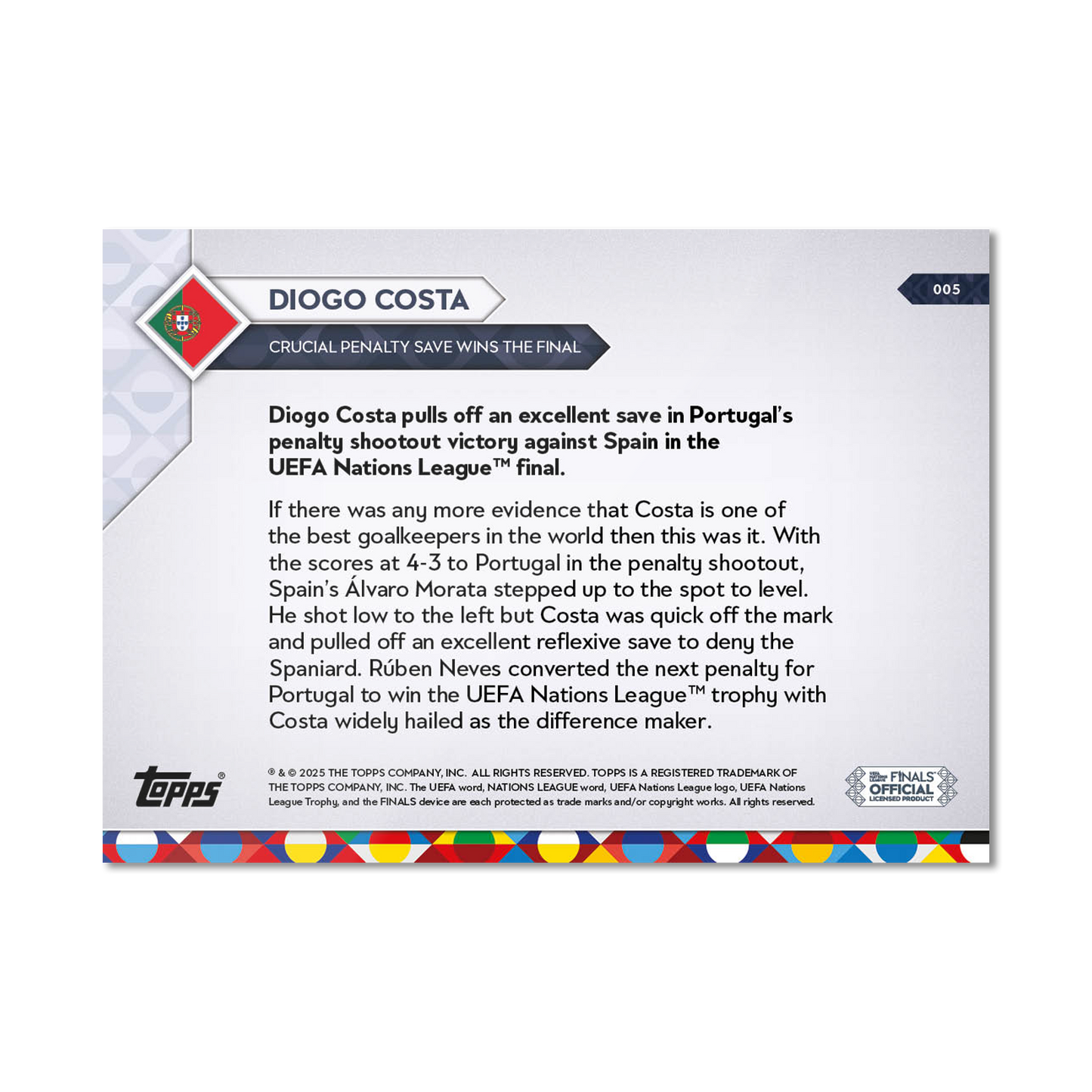 Diogo Costa - 2025 UEFA Nations League Topps NOW® - Card 5 - PR: 356
