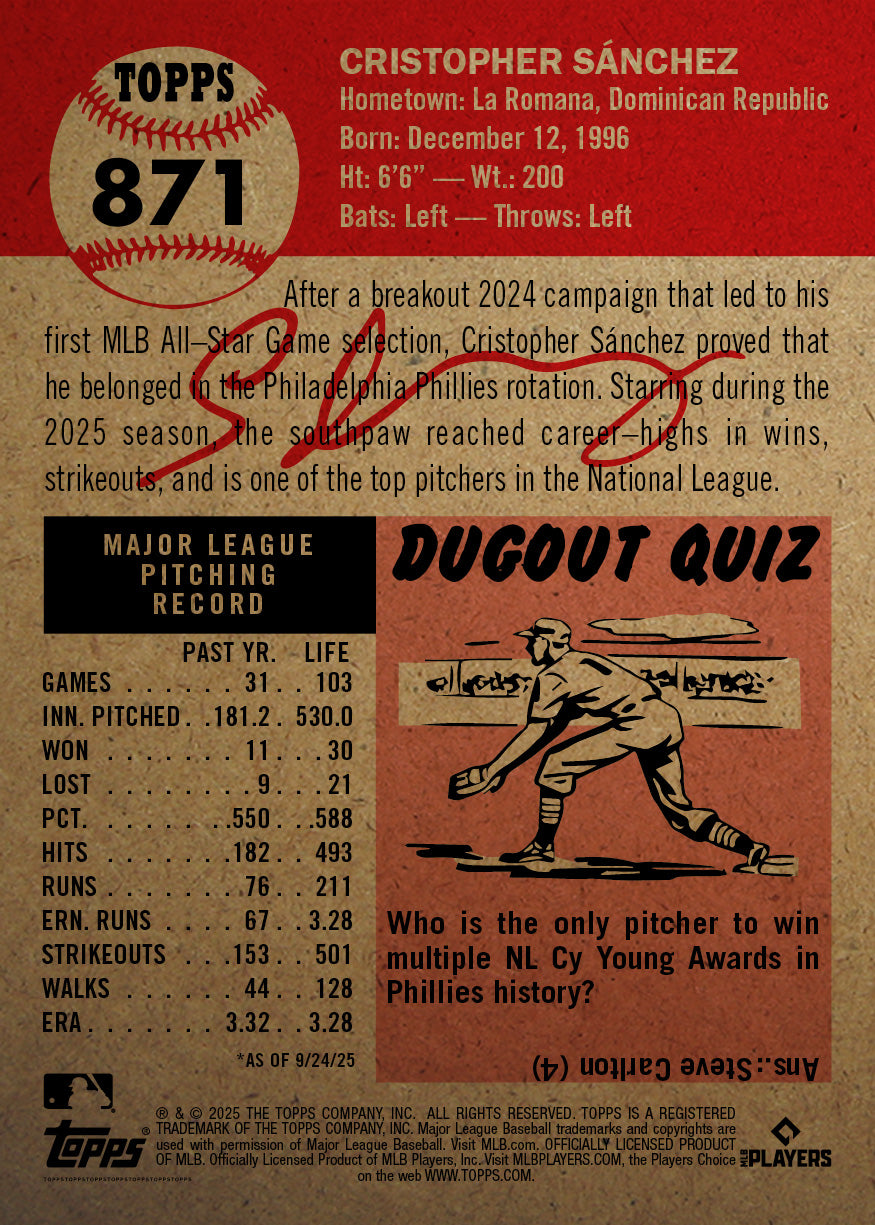 Cristopher Sánchez - 2025 MLB Living Set® - Card 871 - PR: 1318