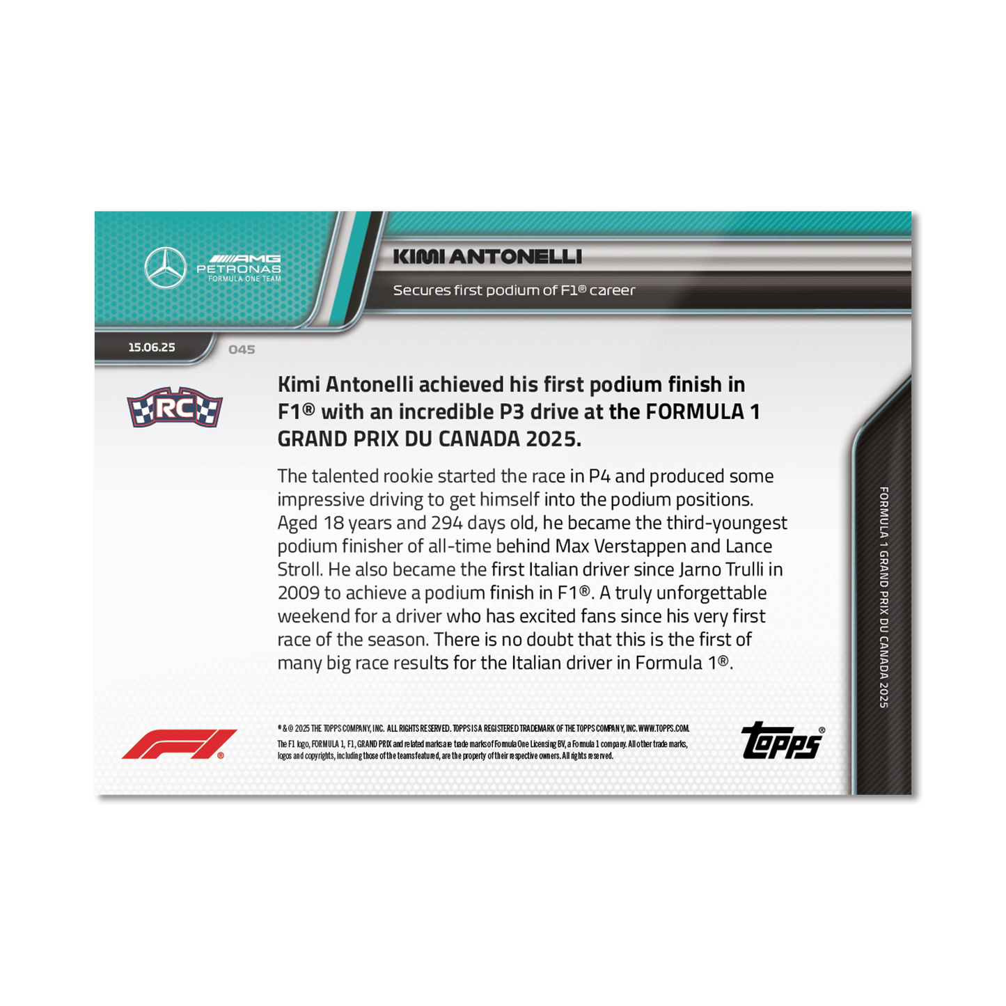 Kimi Antonelli - 2025 Formula 1® Topps NOW® - Card 45 - PR: 9978