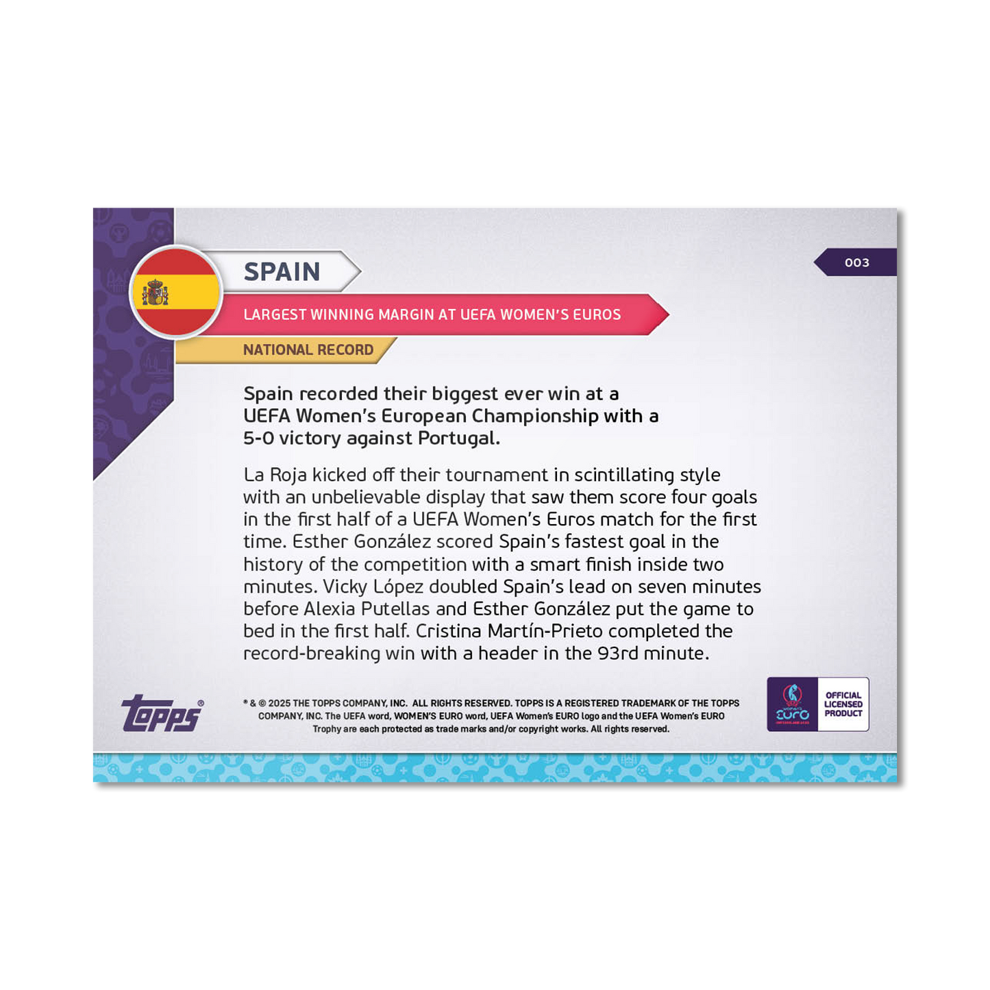 Spain - UEFA Women’s EURO 2025™ Topps NOW® - Card 3 - PR: 243