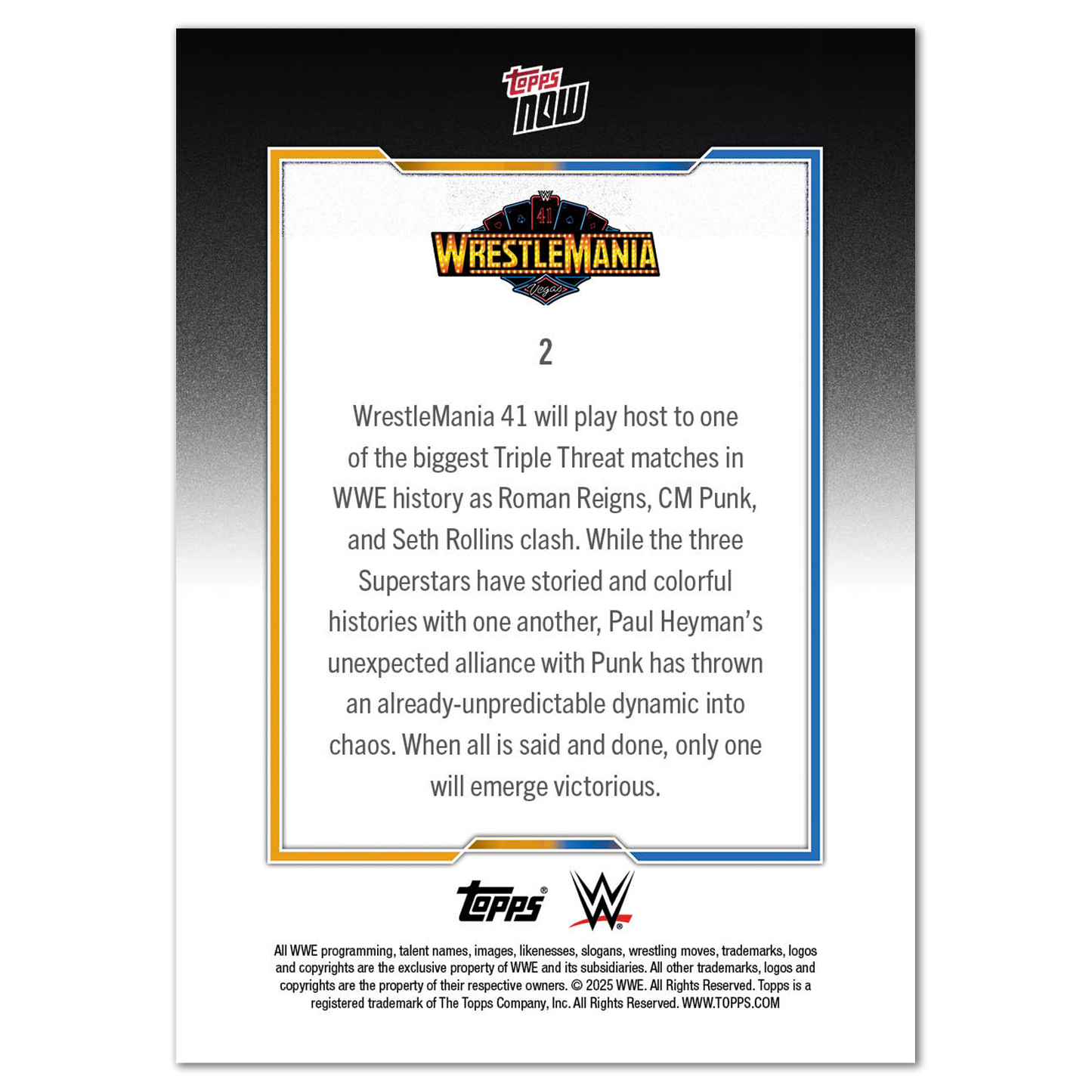 Seth Rollins/Roman Reigns/CM Punk - 2025 WWE Topps NOW® - Card WM2 - PR: 4892